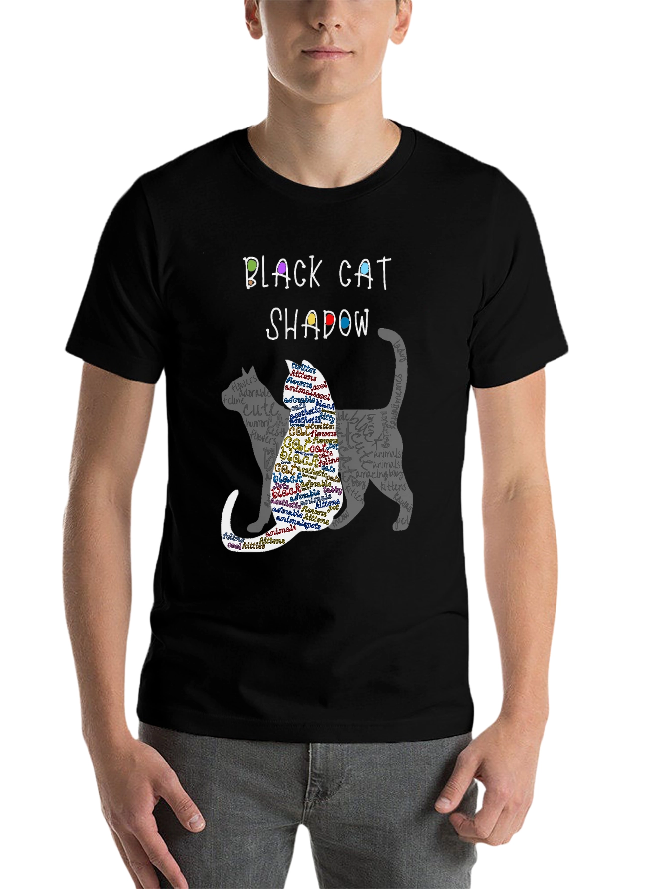 Black Black Cat Shadow Graphic T-Shirt view 7