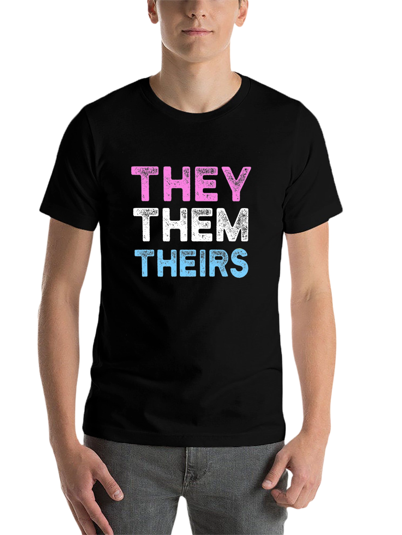 Black THEY THEM THEIRS Pronoun Pride T-Shirt view 7