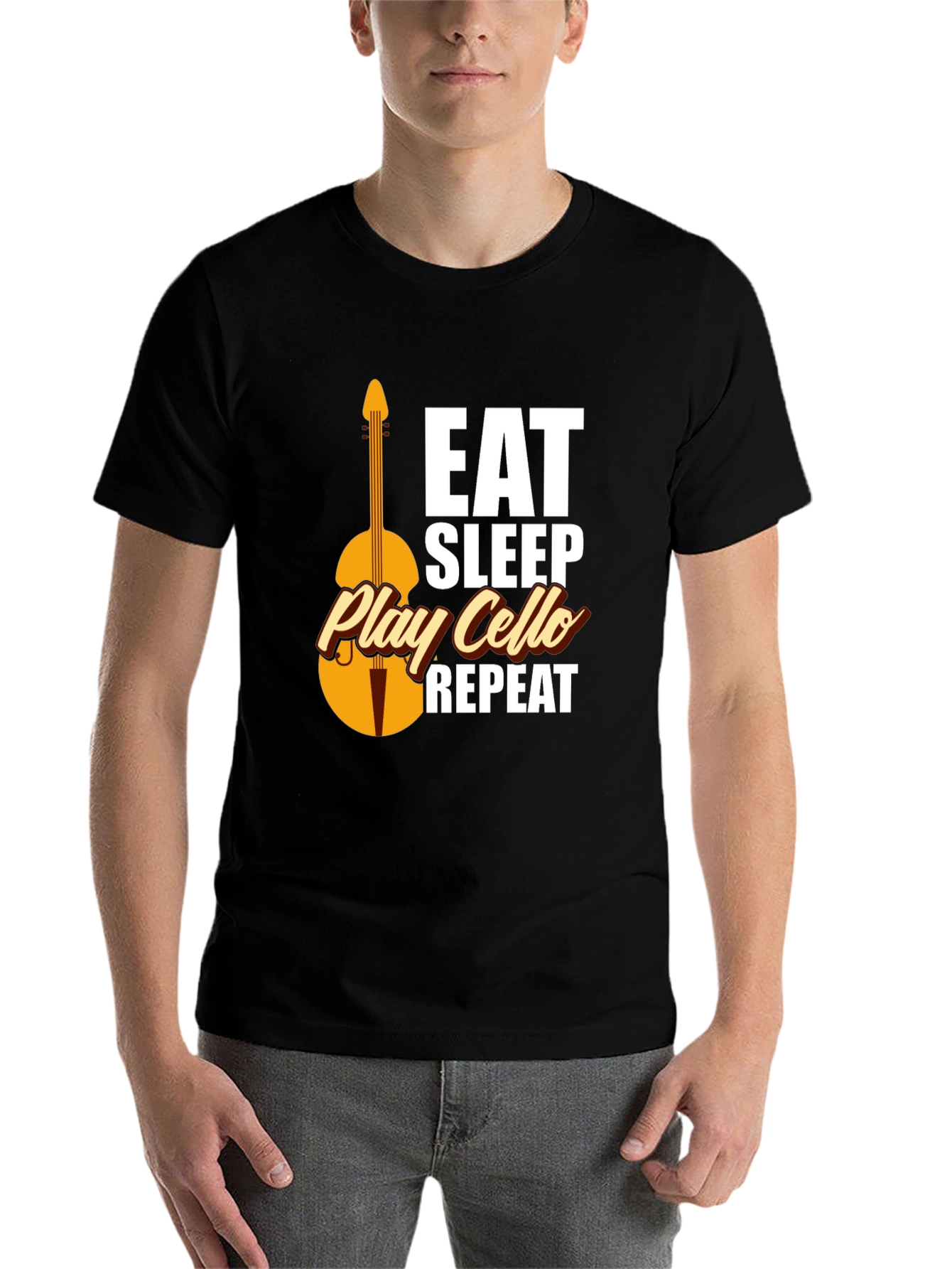 Black Eat Sleep Play Cello Repeat T-Shirt view 7