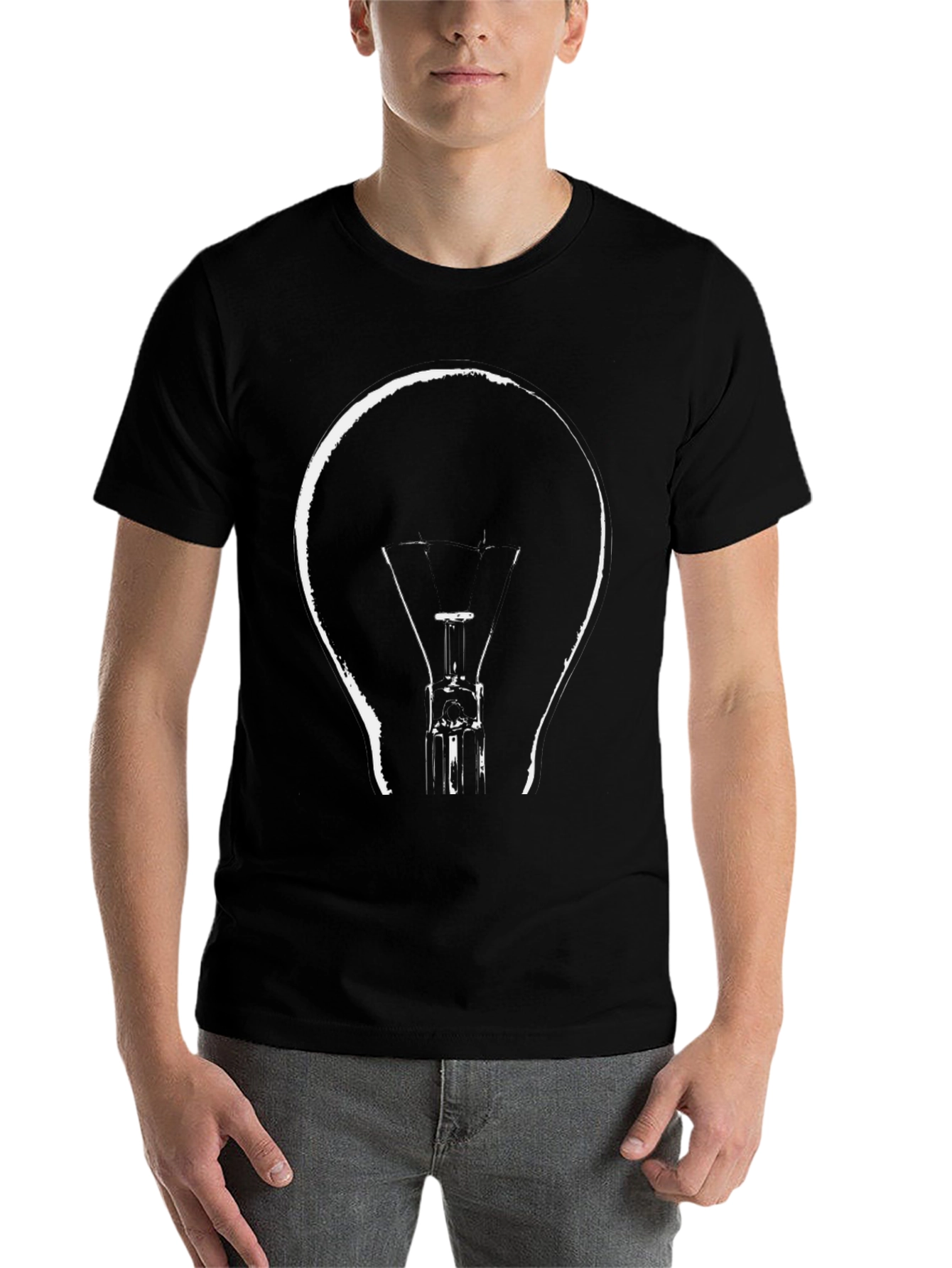 Black Illuminating Idea Tee - Light Bulb Graphic T-Shirt view 7