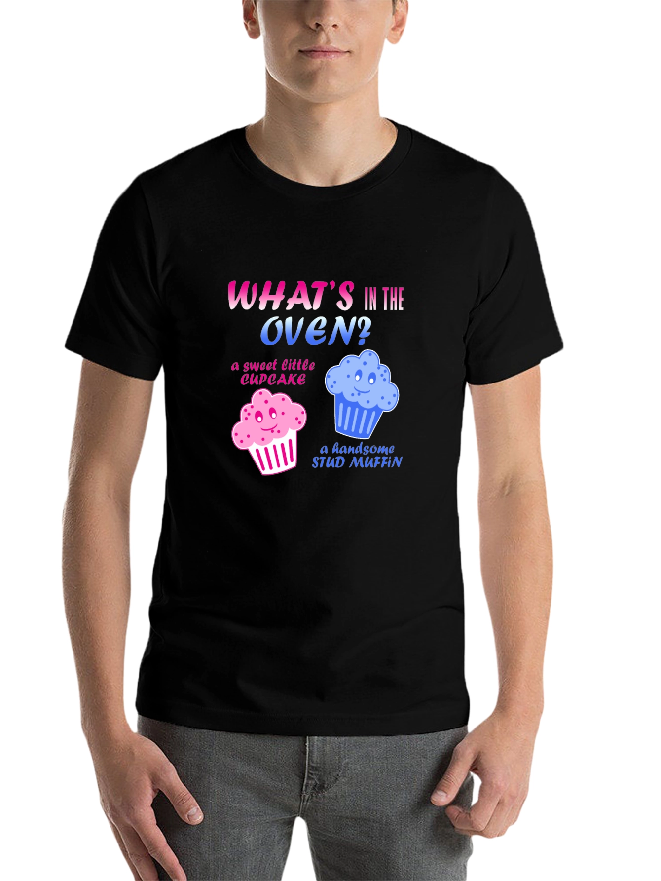 Black What's in the Oven? Gender Reveal T-Shirt view 7