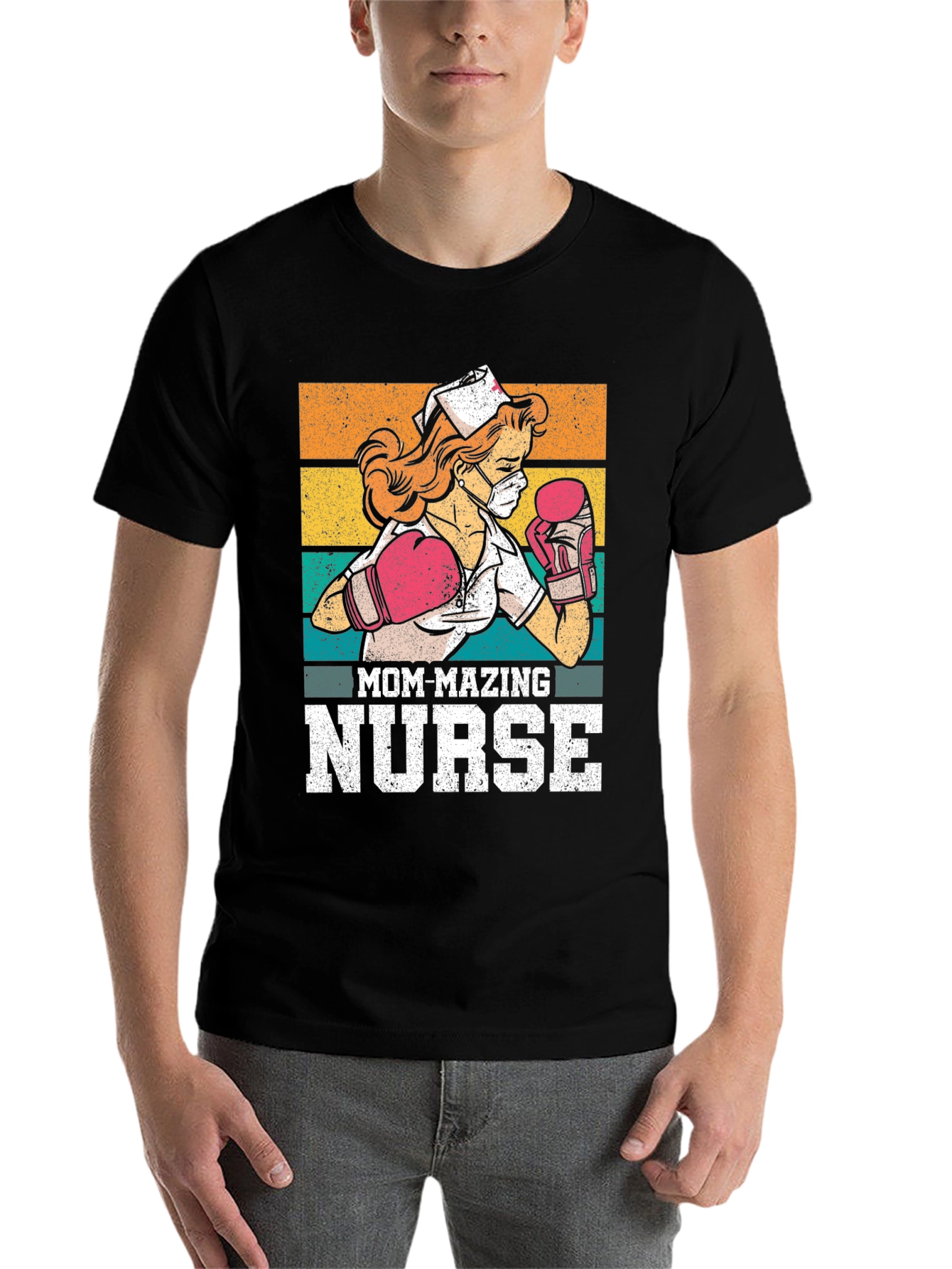 Black Mom-mazing Nurse T-Shirt - Fighting Fit Medical Hero Tee view 7
