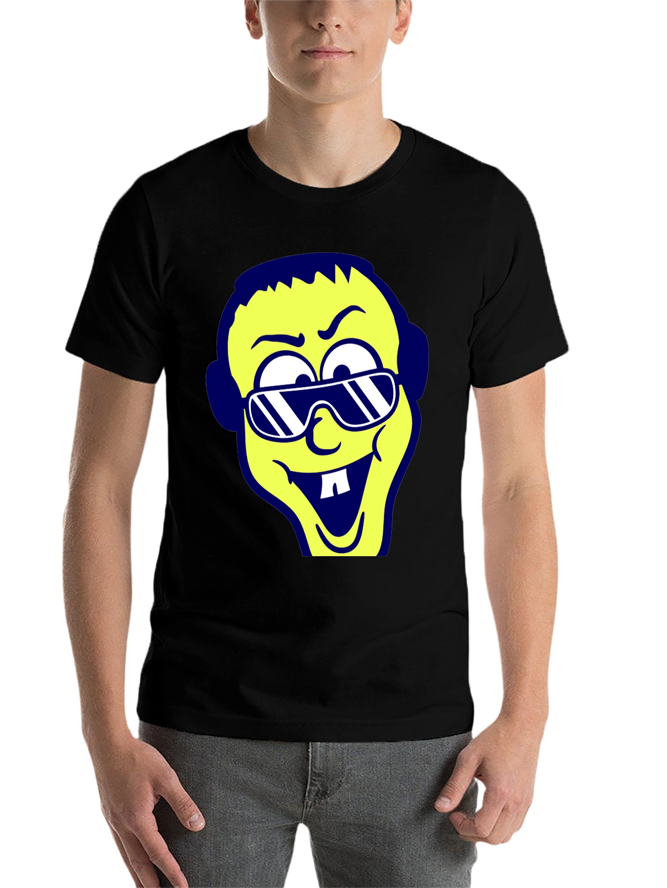 Black Cartoon Face Graphic Tee - Black view 7