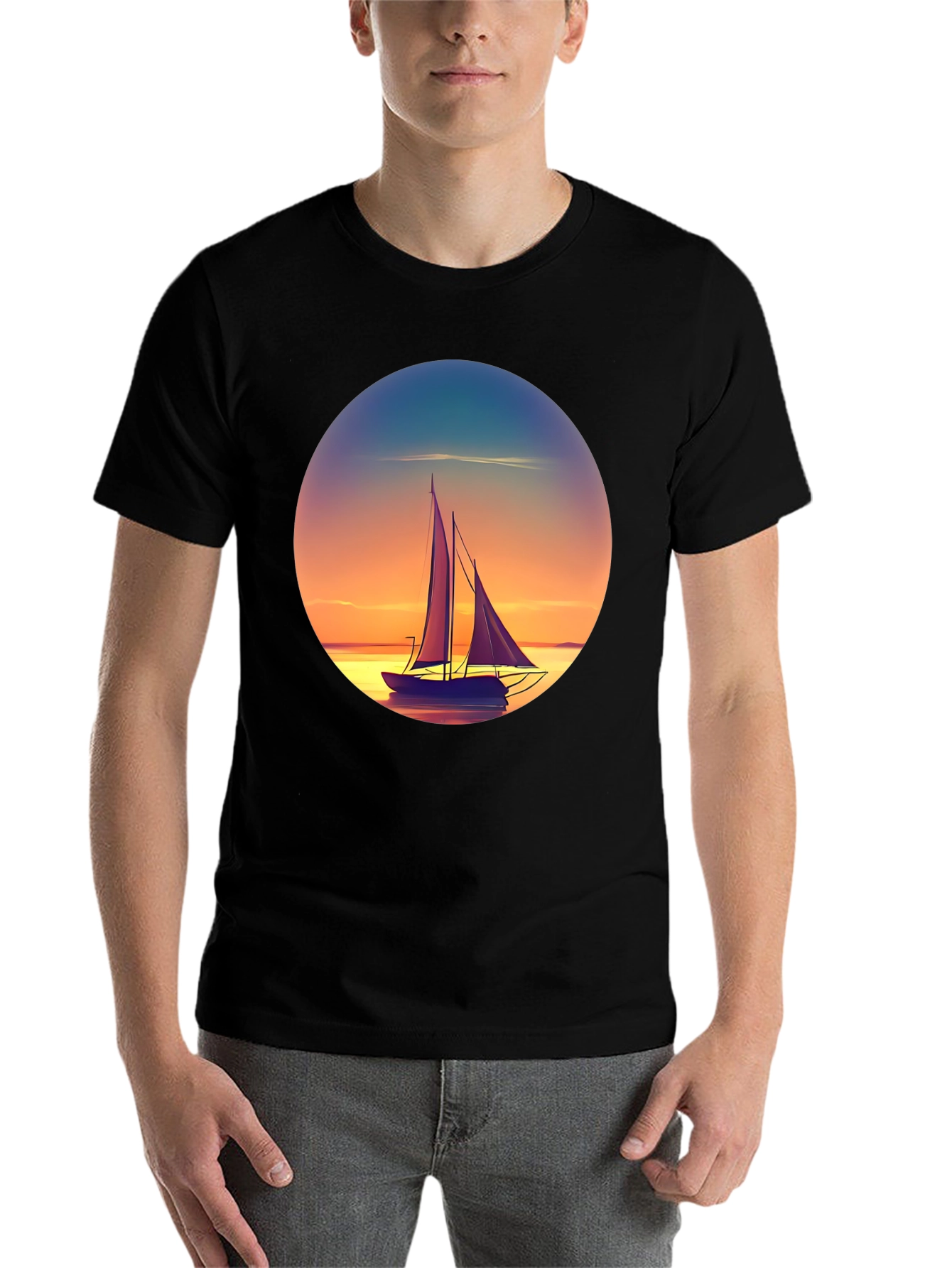 Black Sunset Sailboat Graphic Tee - Relaxed Fit view 7