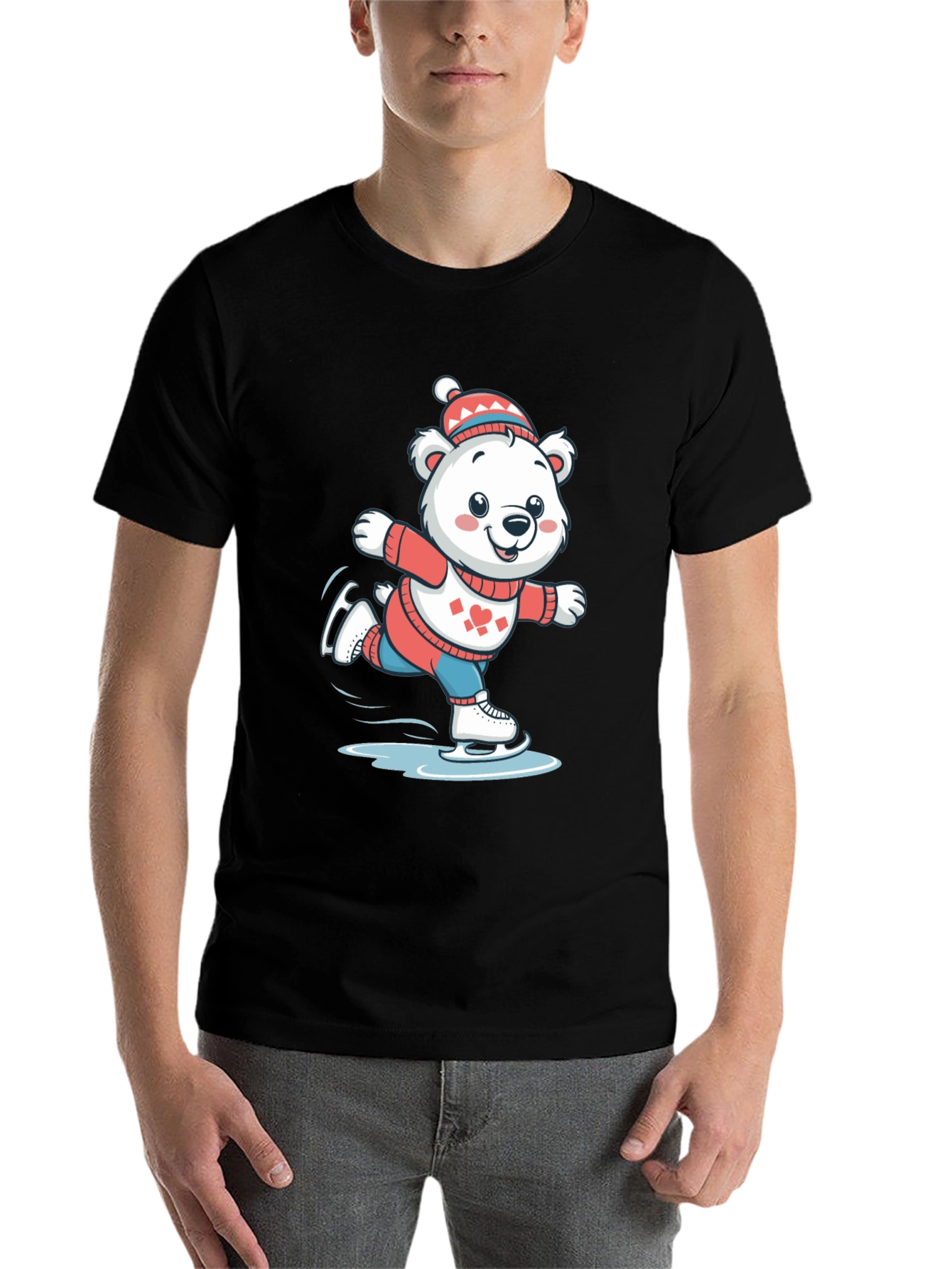 Black Ice Skating Bear T-Shirt view 7