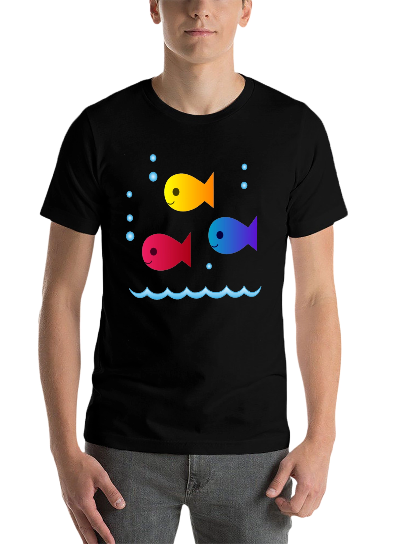 Black Whimsical Fish Graphic Tee - Black Cotton Comfort view 7