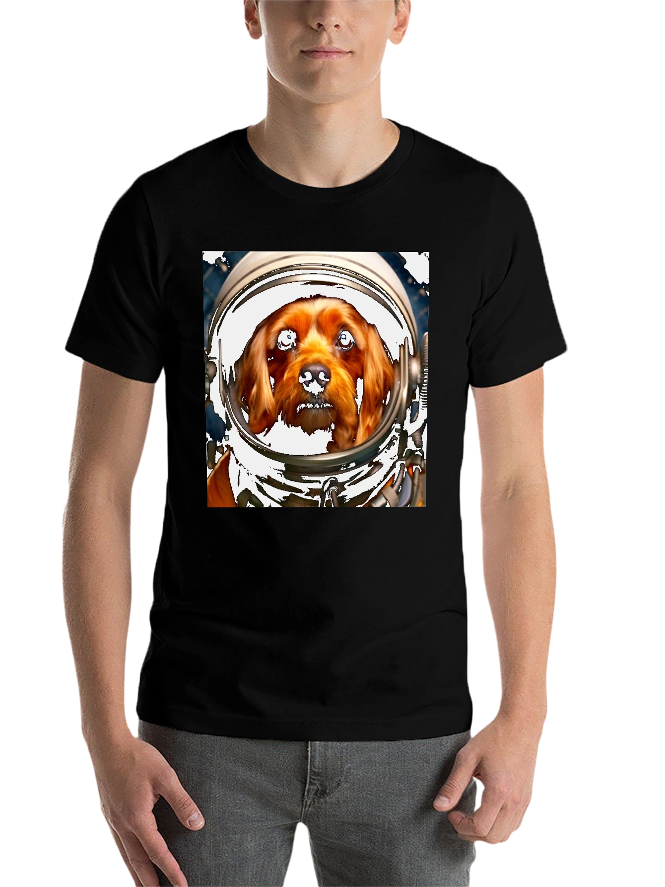 Black Dog in Space Helmet T-Shirt - Unique Pet Lover Tee view 7