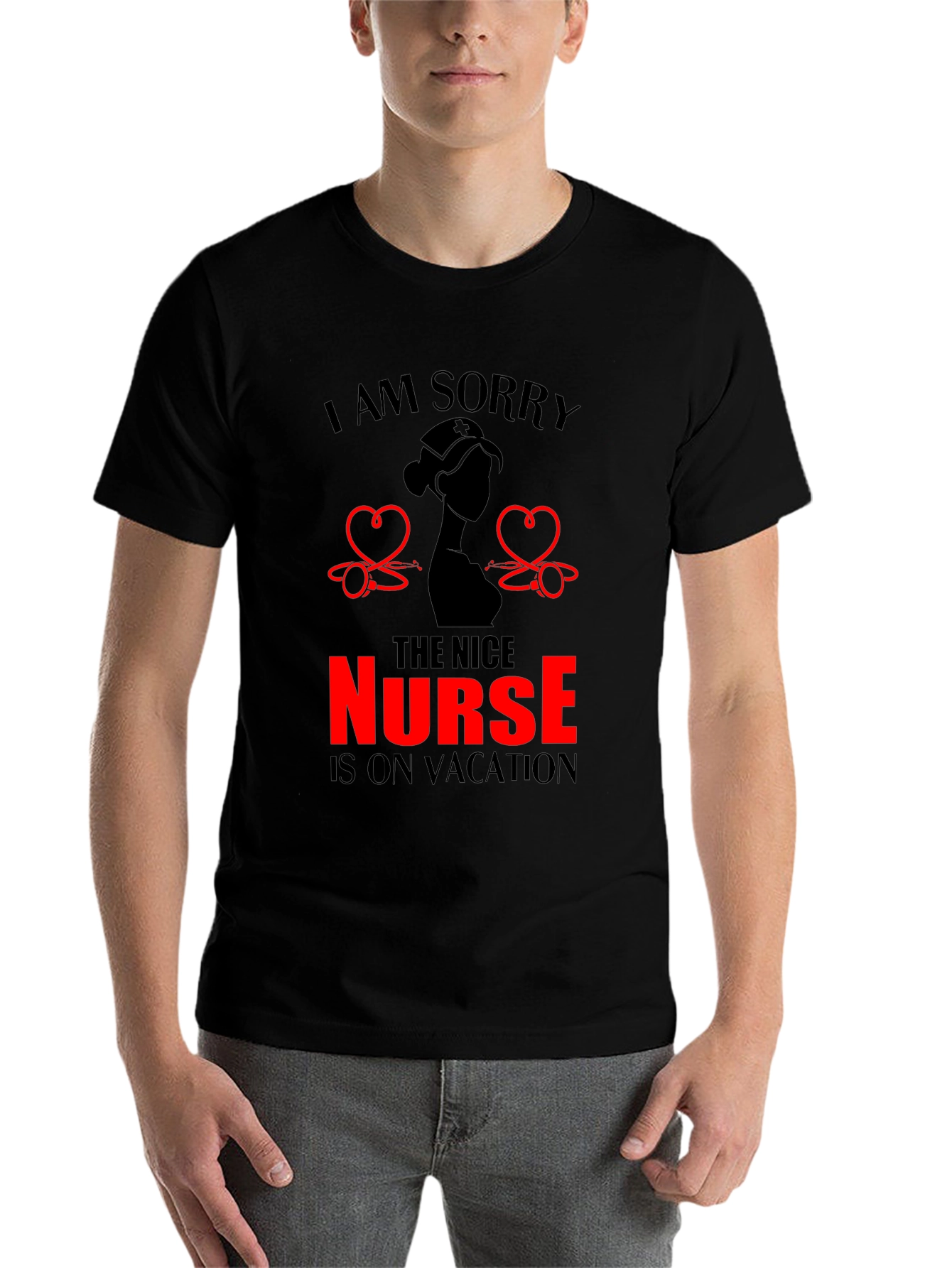 Black Funny Nurse Vacation T-Shirt - Black view 7