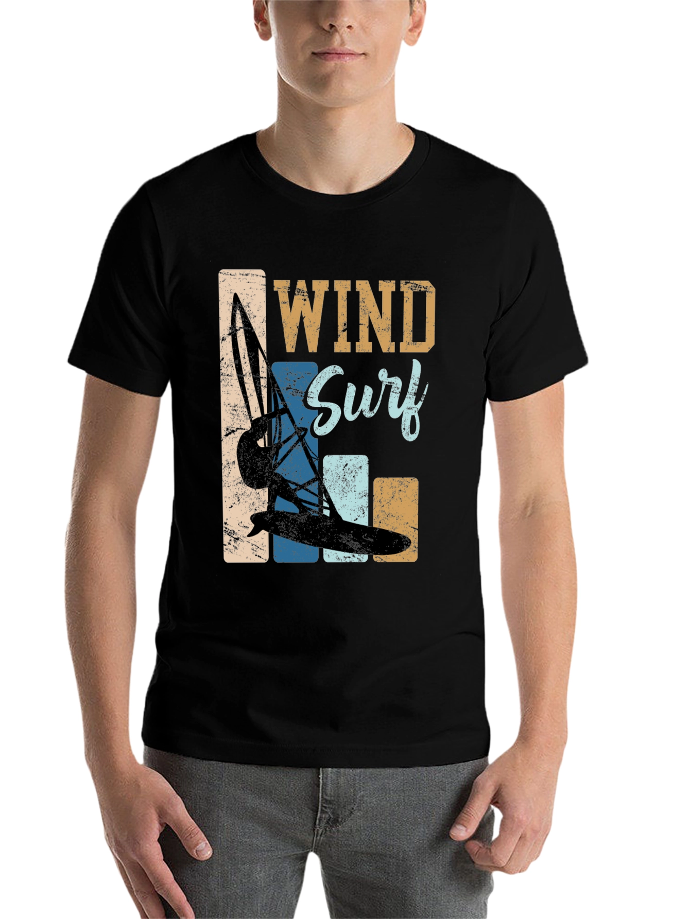 Black Wind Surf Graphic Tee - Retro Water Sports T-Shirt view 7