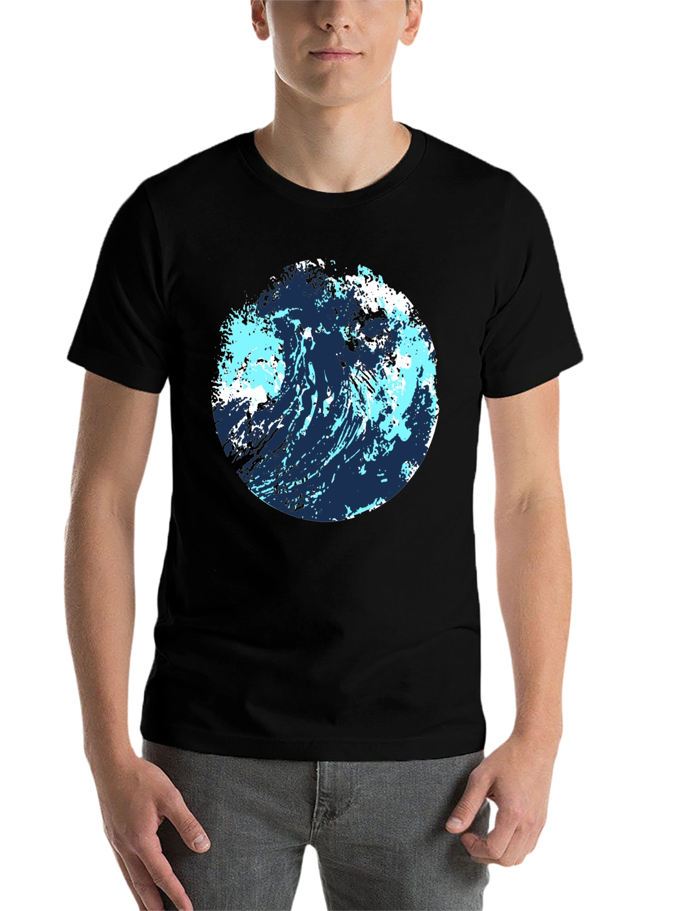 Black Abstract Wave Graphic Tee - Black Cotton Blend view 7