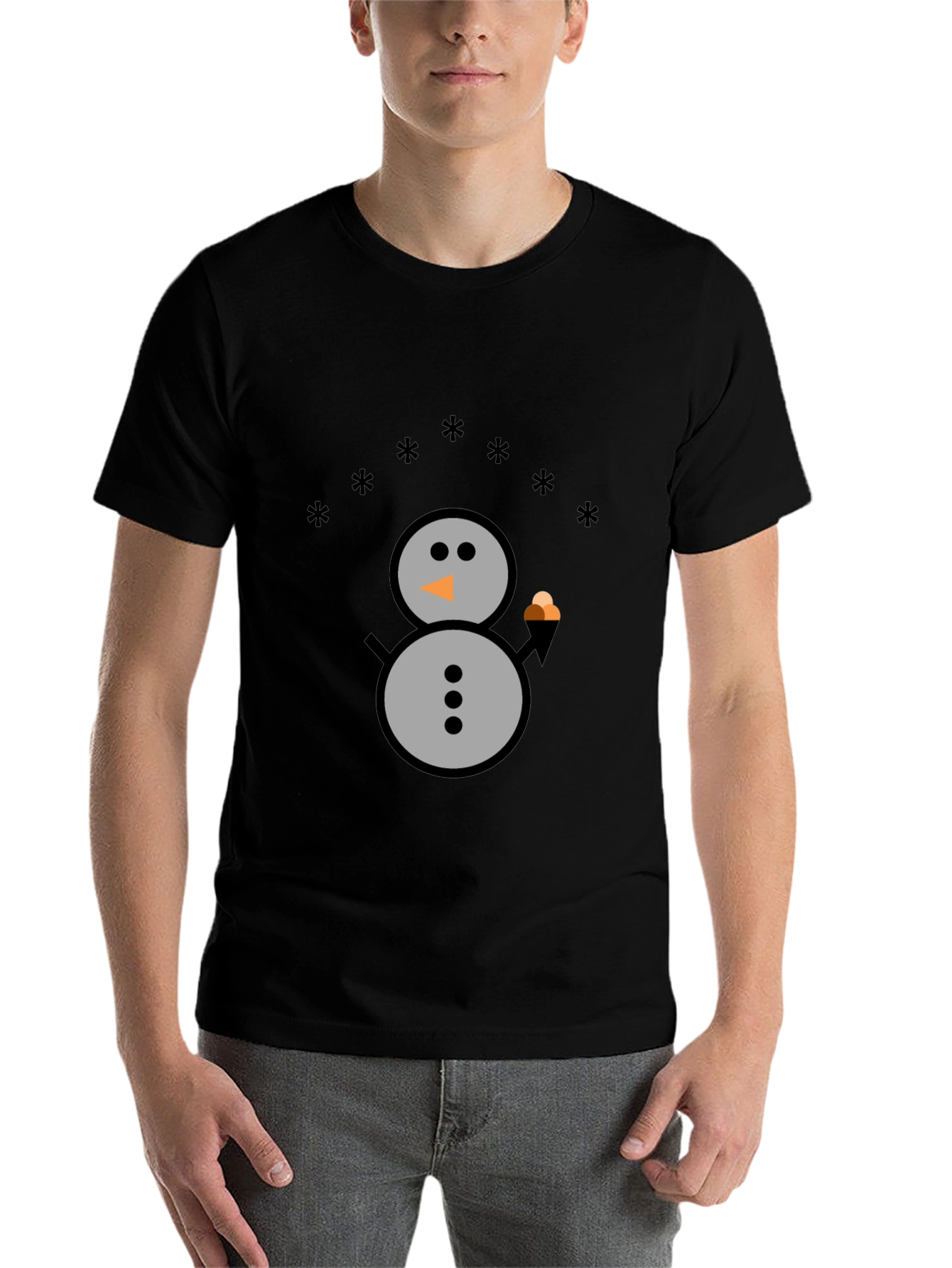 Black Snowman Graphic Tee - Black Cotton T-Shirt view 7