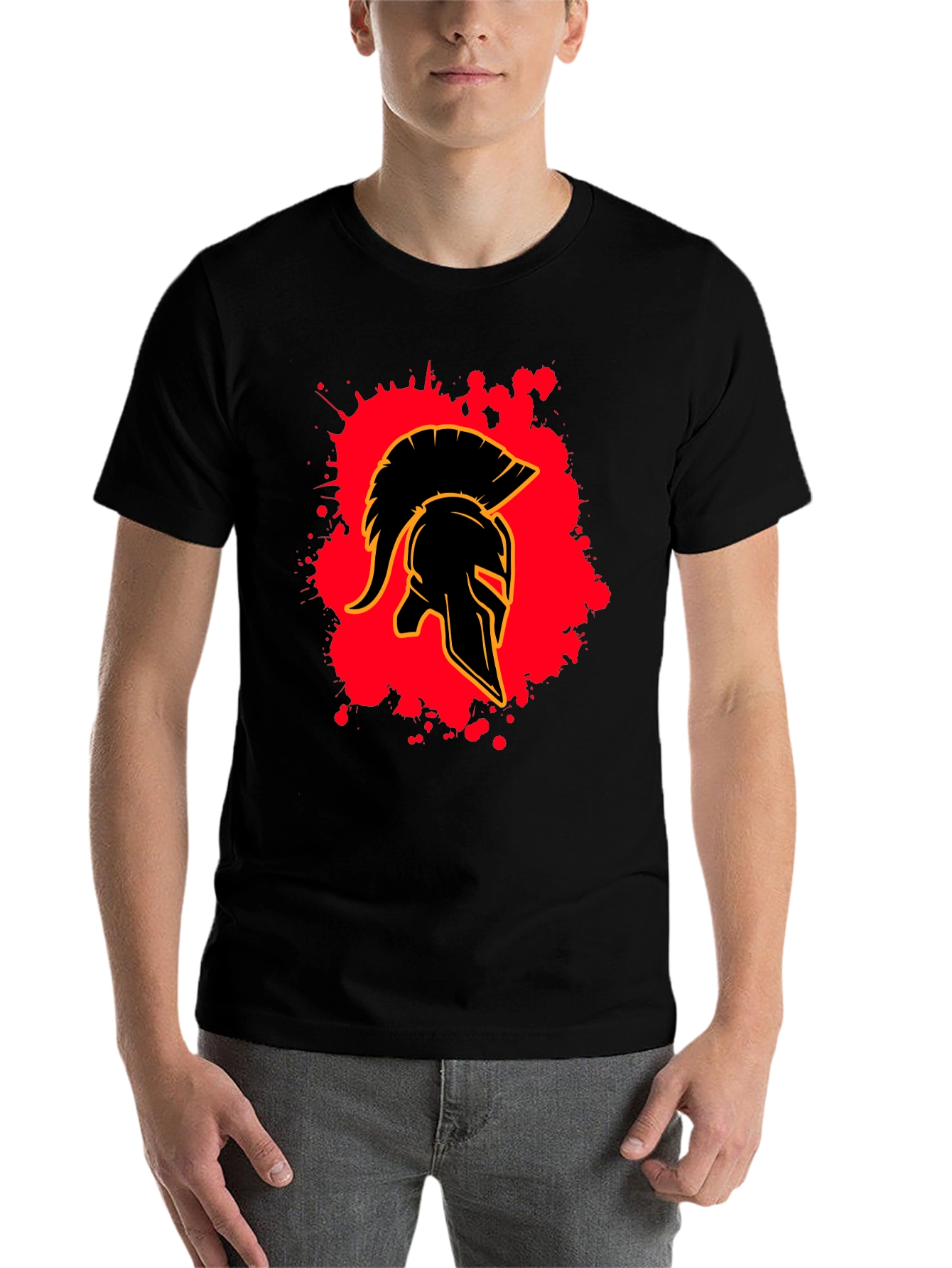 Black Spartan Helmet Graphic Tee - Black Cotton Blend view 7