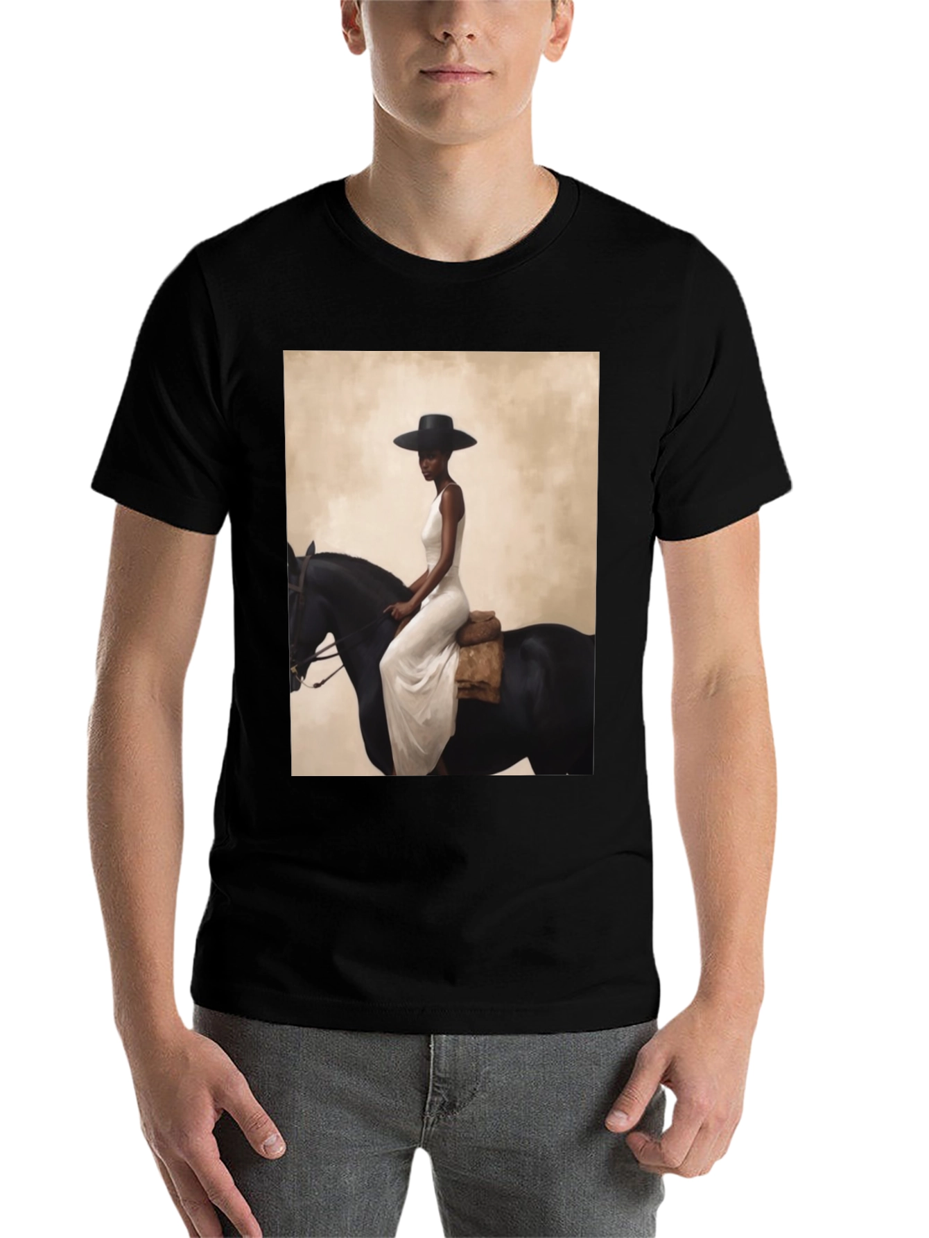 Black Elegant Woman on Horseback Graphic Tee - Black view 7