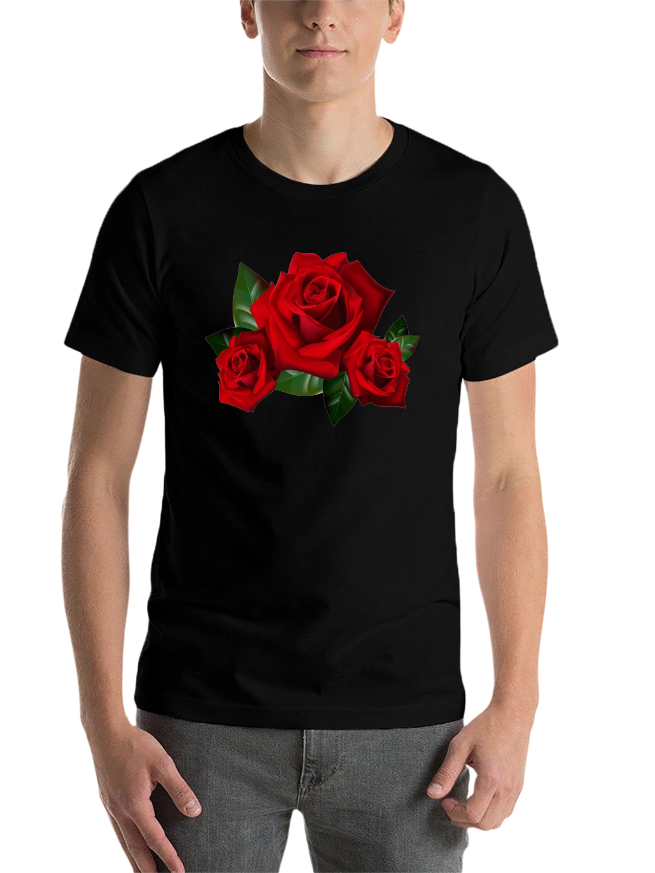 Black Red Roses Graphic Print Black T-Shirt view 7