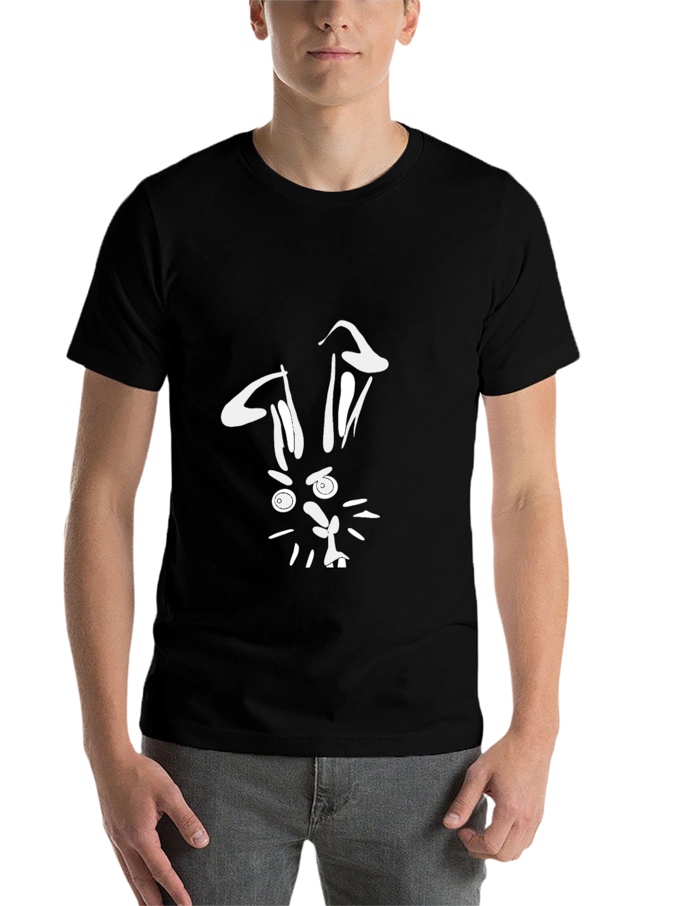 Black Funny Rabbit Graphic Tee - Black Cotton T-Shirt view 7