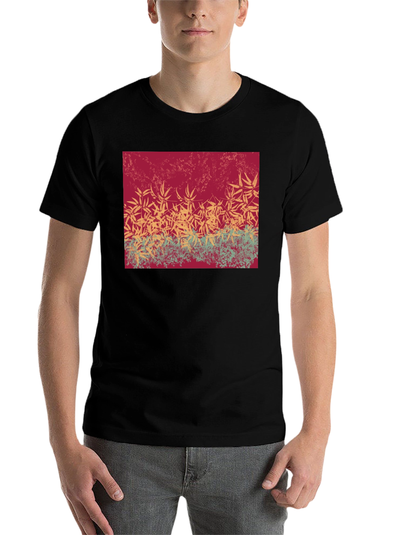 Black Botanical Print Crew Neck T-Shirt view 7