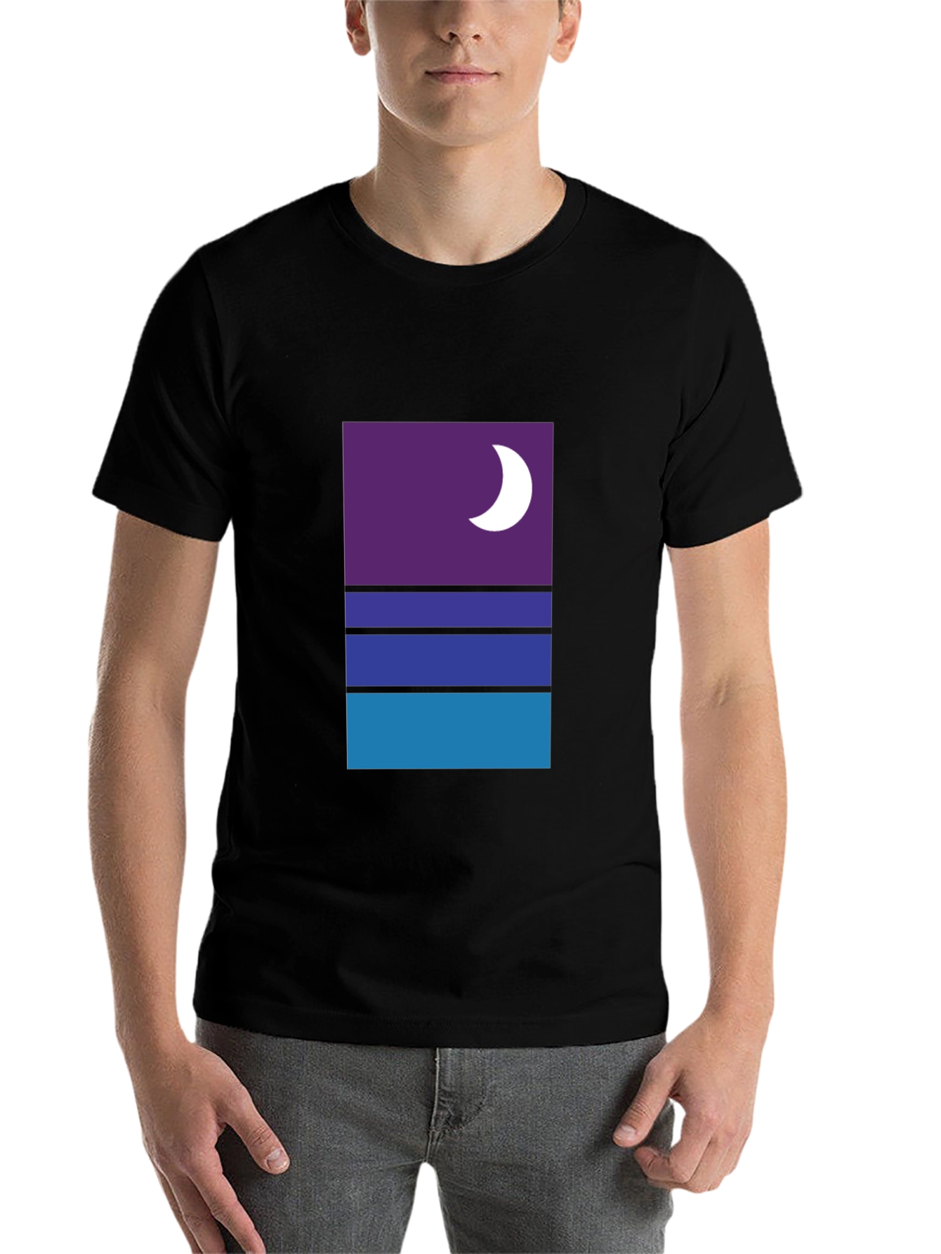 Black Modern Nightscape Graphic Tee - Black Cotton Blend view 7