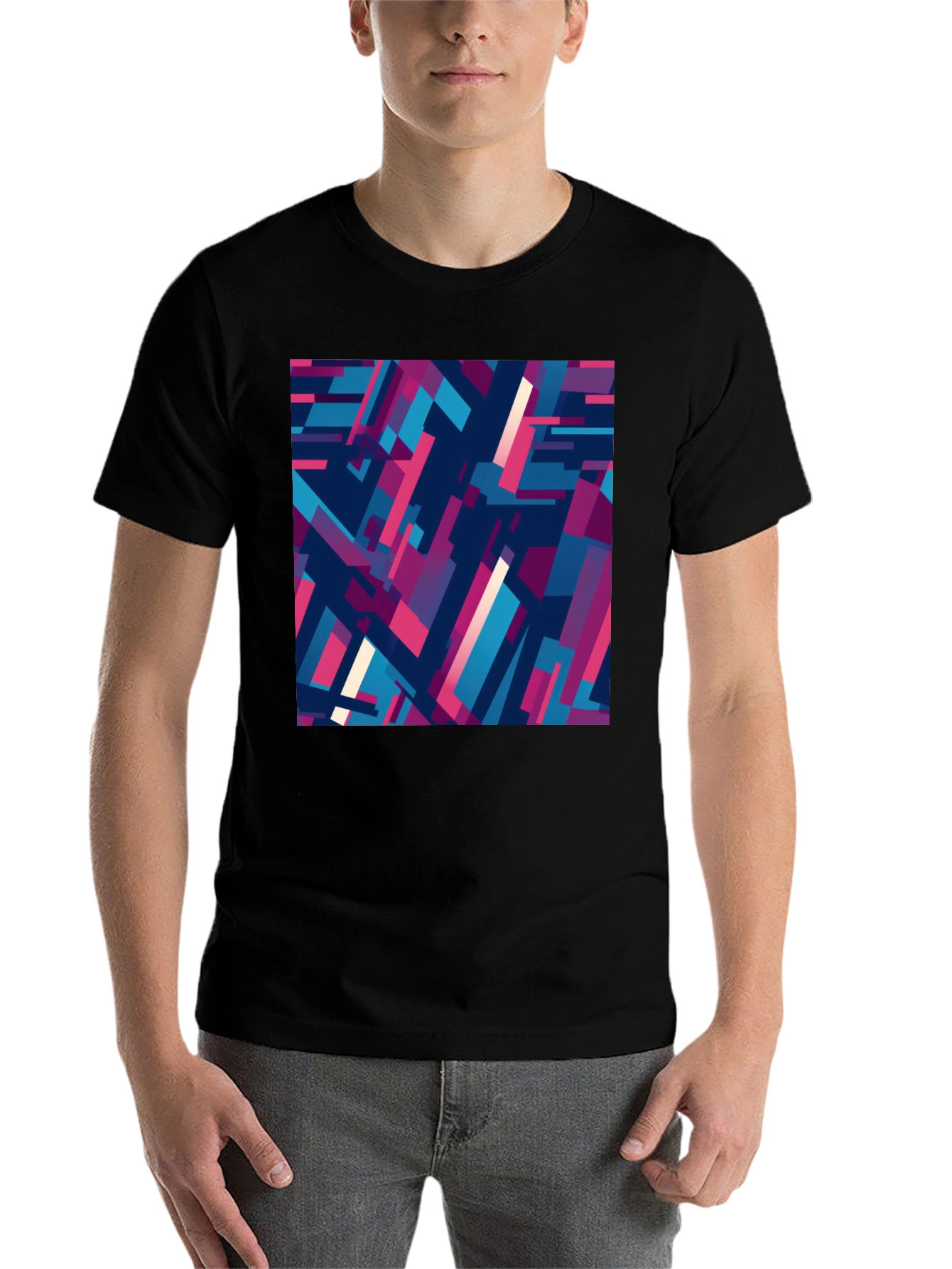Black Abstract Geometric Pattern Black T-Shirt view 7