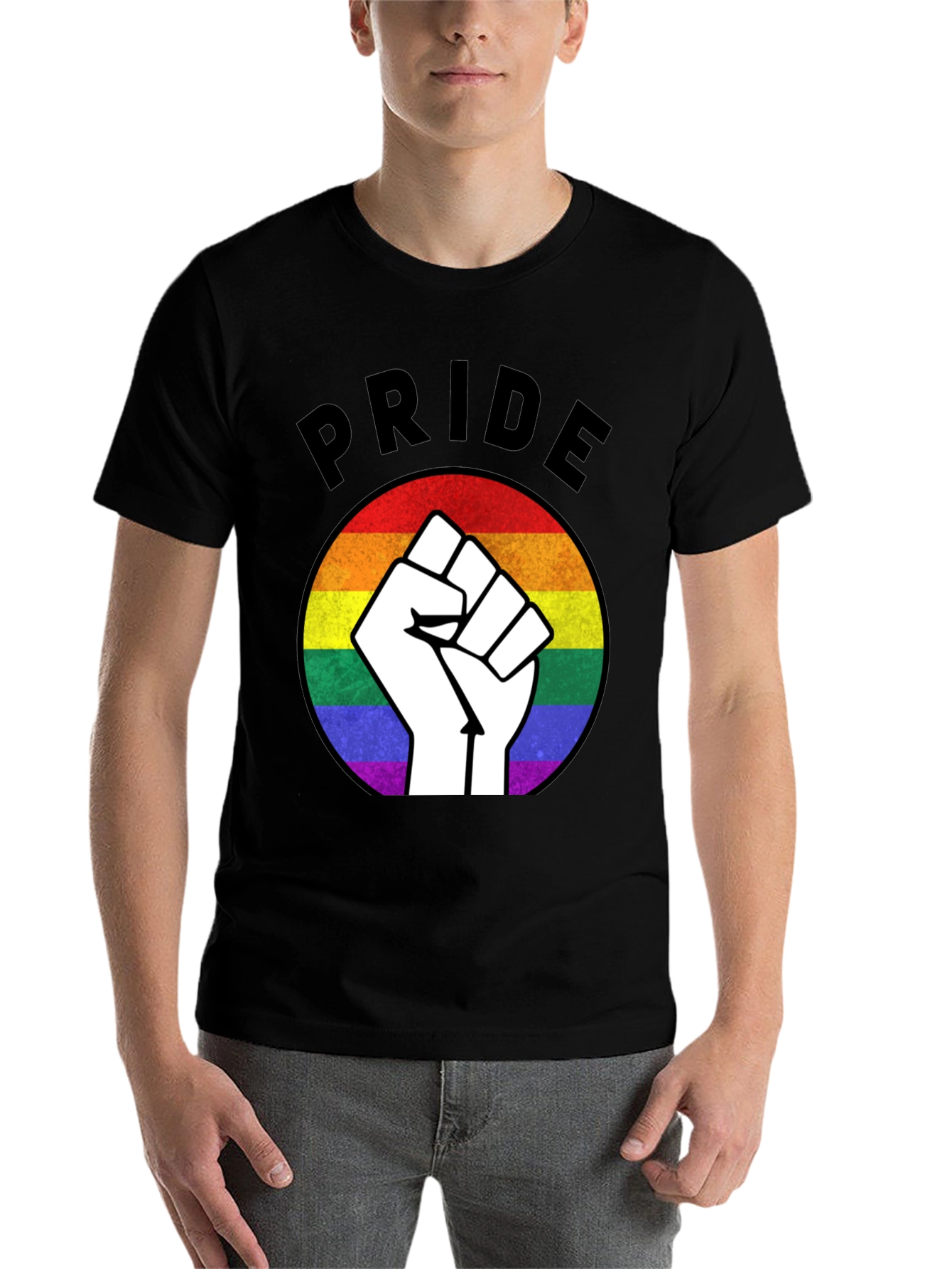 Black Pride Fist Rainbow Graphic T-Shirt view 7