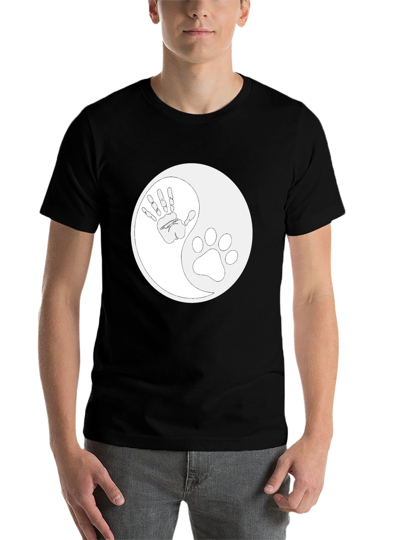 Black Yin Yang Hand and Paw Print T-Shirt view 7