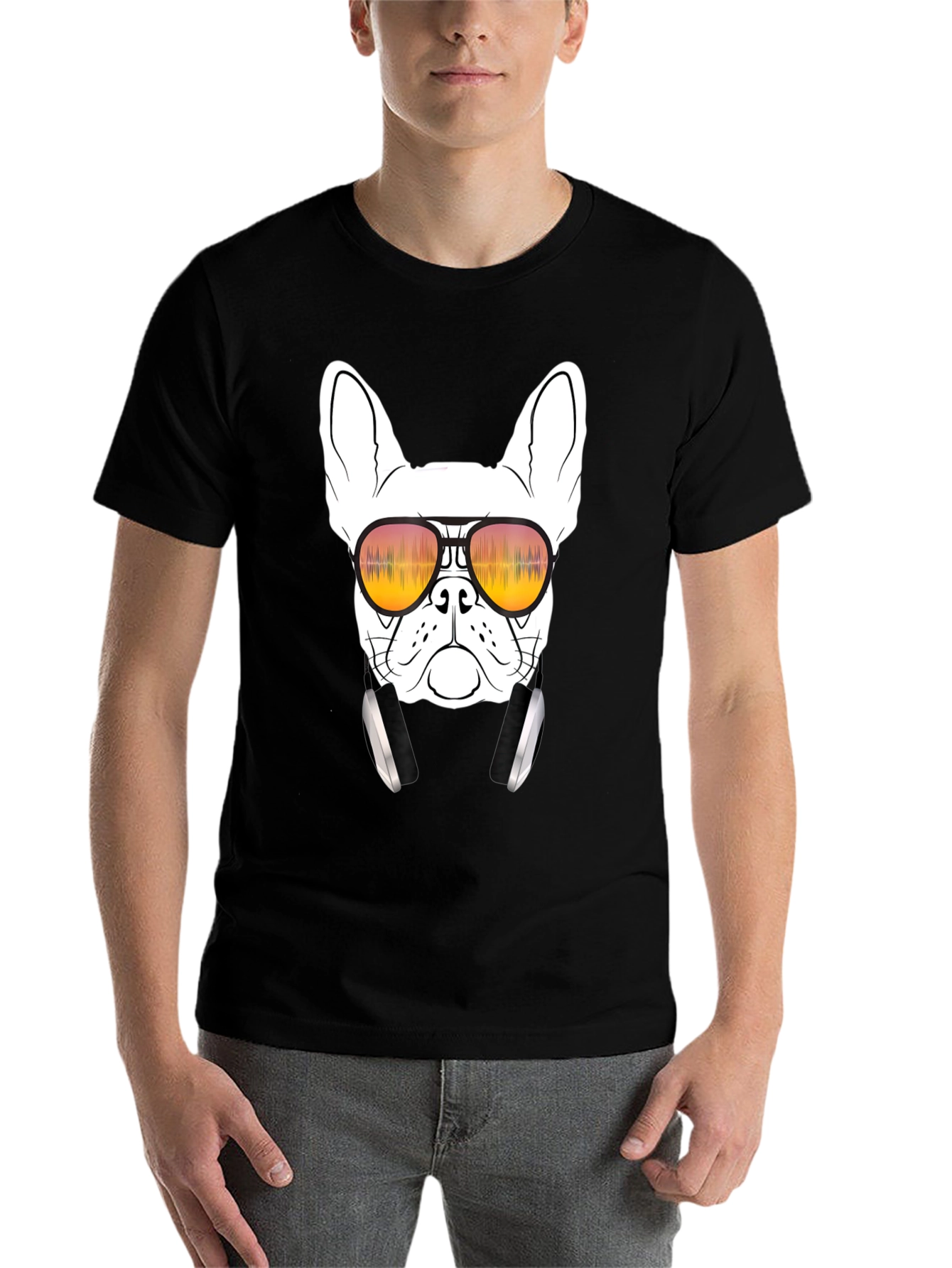 Black Cool Dog Graphic Tee - Sunglasses & Headphones view 7