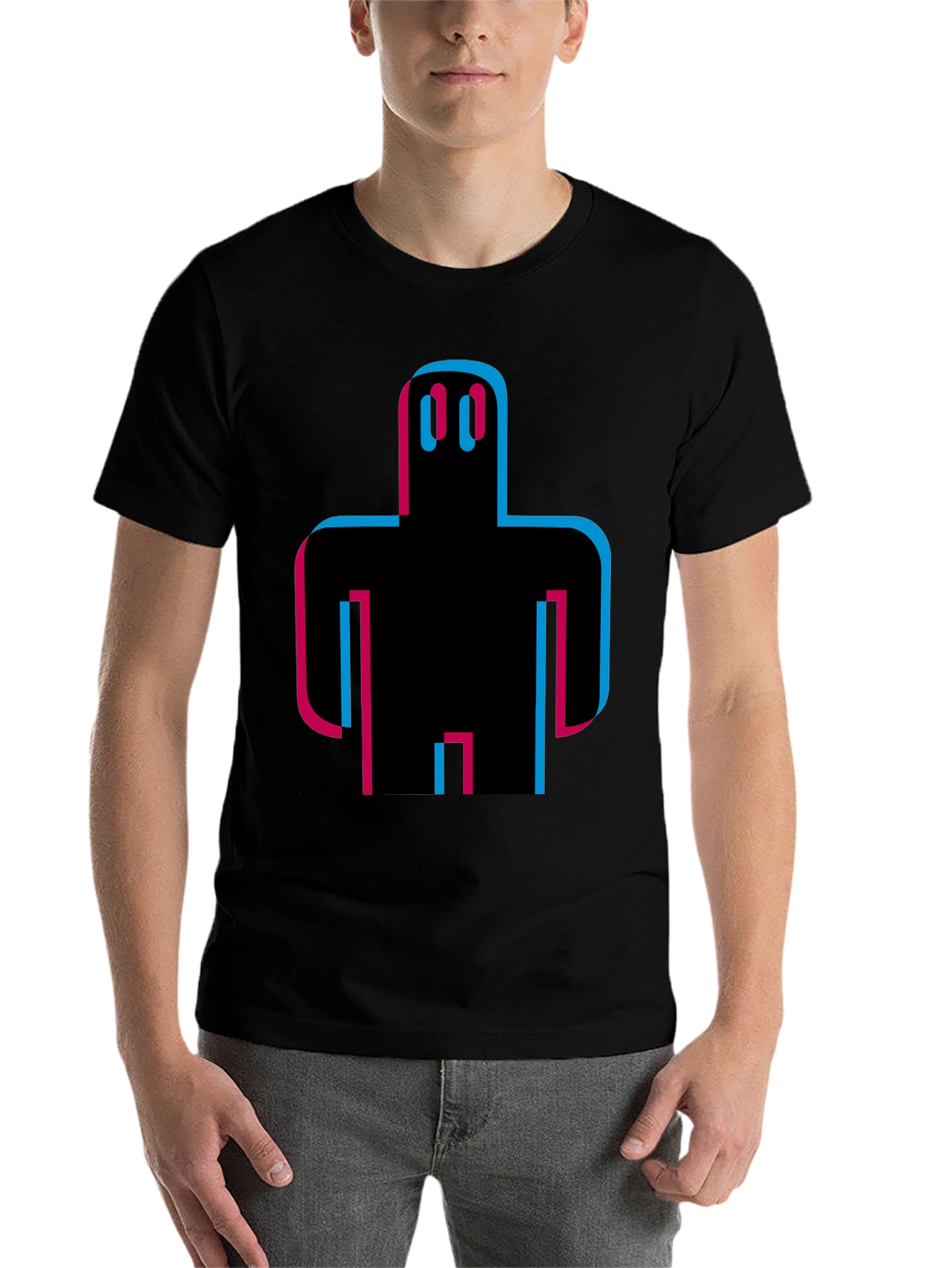 Black Abstract Robot Graphic Tee - Black Cotton T-Shirt view 7
