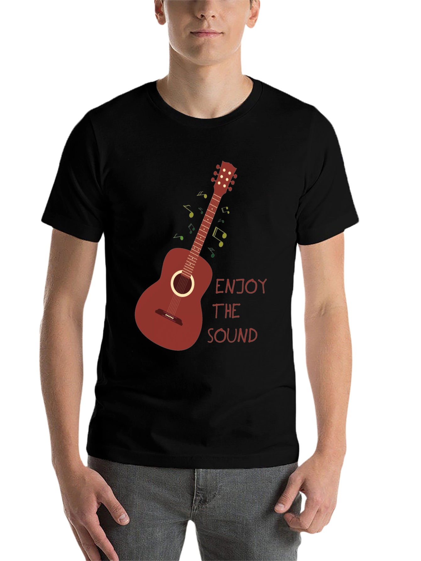 Black Enjoy The Sound T-Shirt - Guitar Graphic Tee view 7