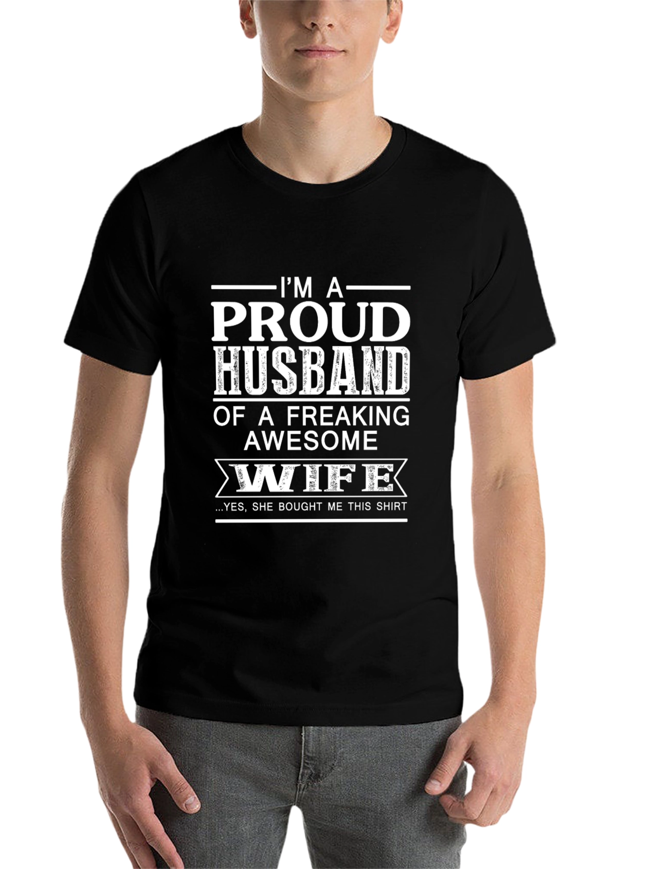 Black Proud Husband Awesome Wife Graphic Tee view 7