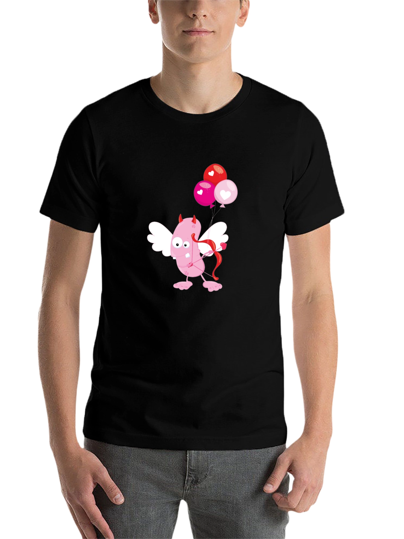 Black Cupid Monster Valentine's Day Black T-Shirt view 7