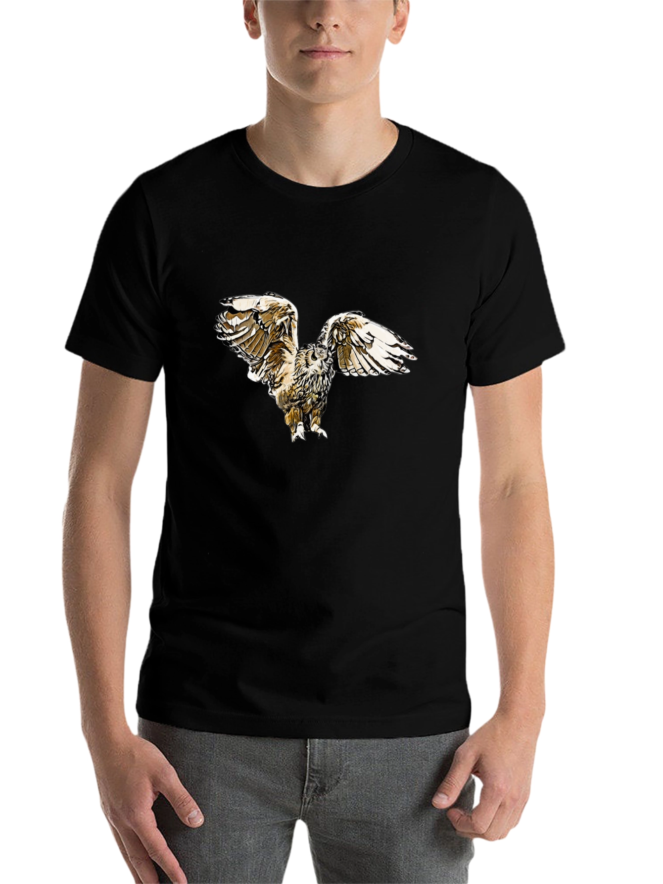 Black Owl Print Black T-Shirt view 7