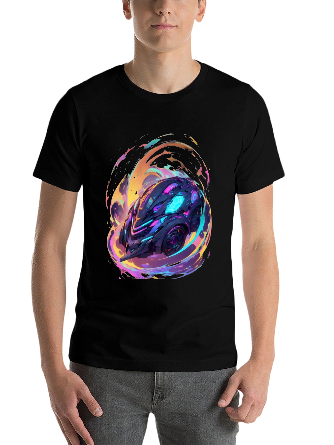 Black Futuristic Car Graphic Tee - Black Cotton Shirt view 7