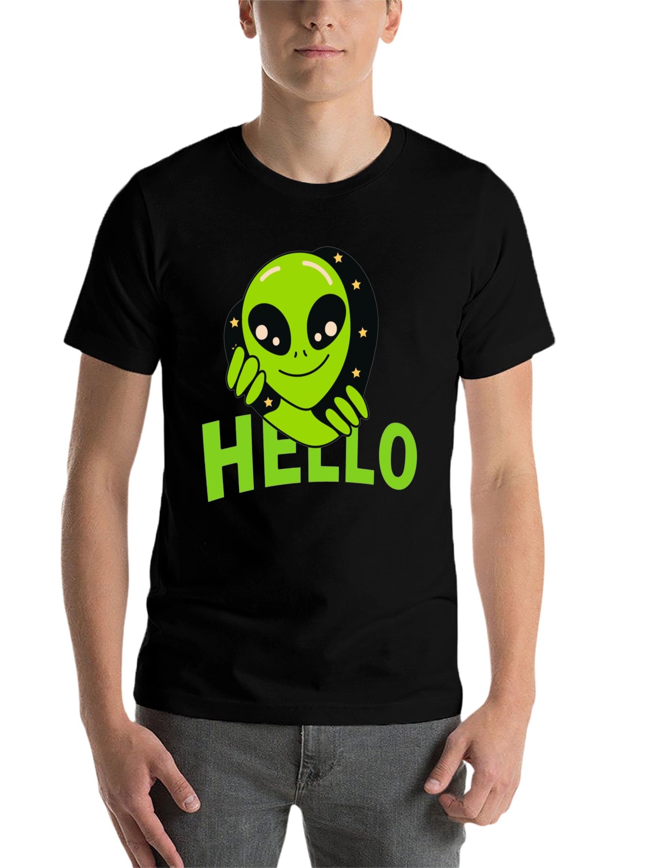 Black Alien Hello T-Shirt - Black Graphic Tee view 7