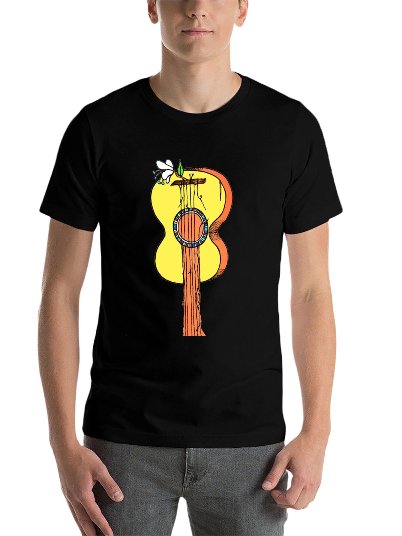 Black Guitar Tree Graphic Tee - Stylish Nature Design view 7