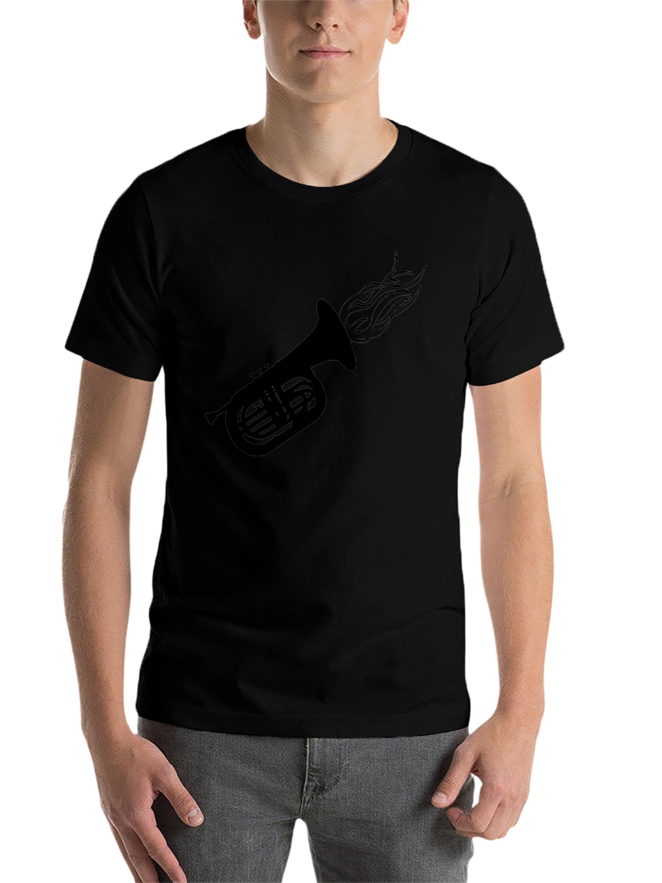Black Fiery Tuba Graphic Tee - Black Cotton Comfort view 7