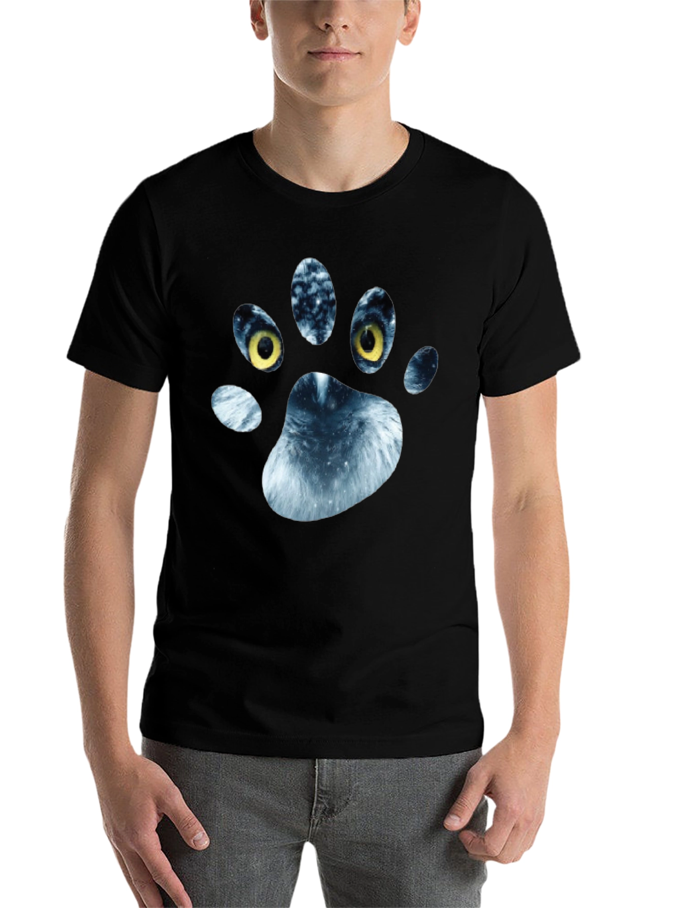 Black Wolf Paw Print Graphic T-Shirt view 7