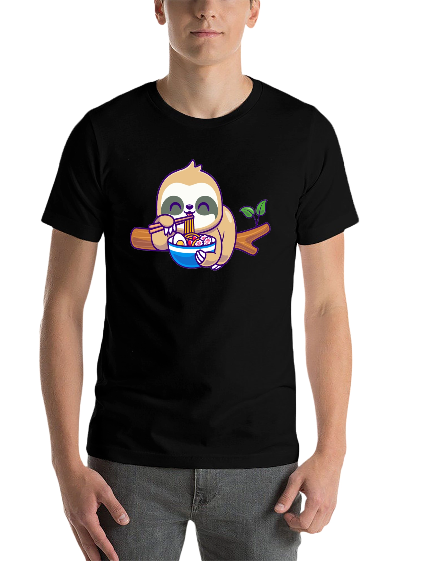 Black Sloth Ramen T-Shirt: Cute Cartoon Animal Tee view 7