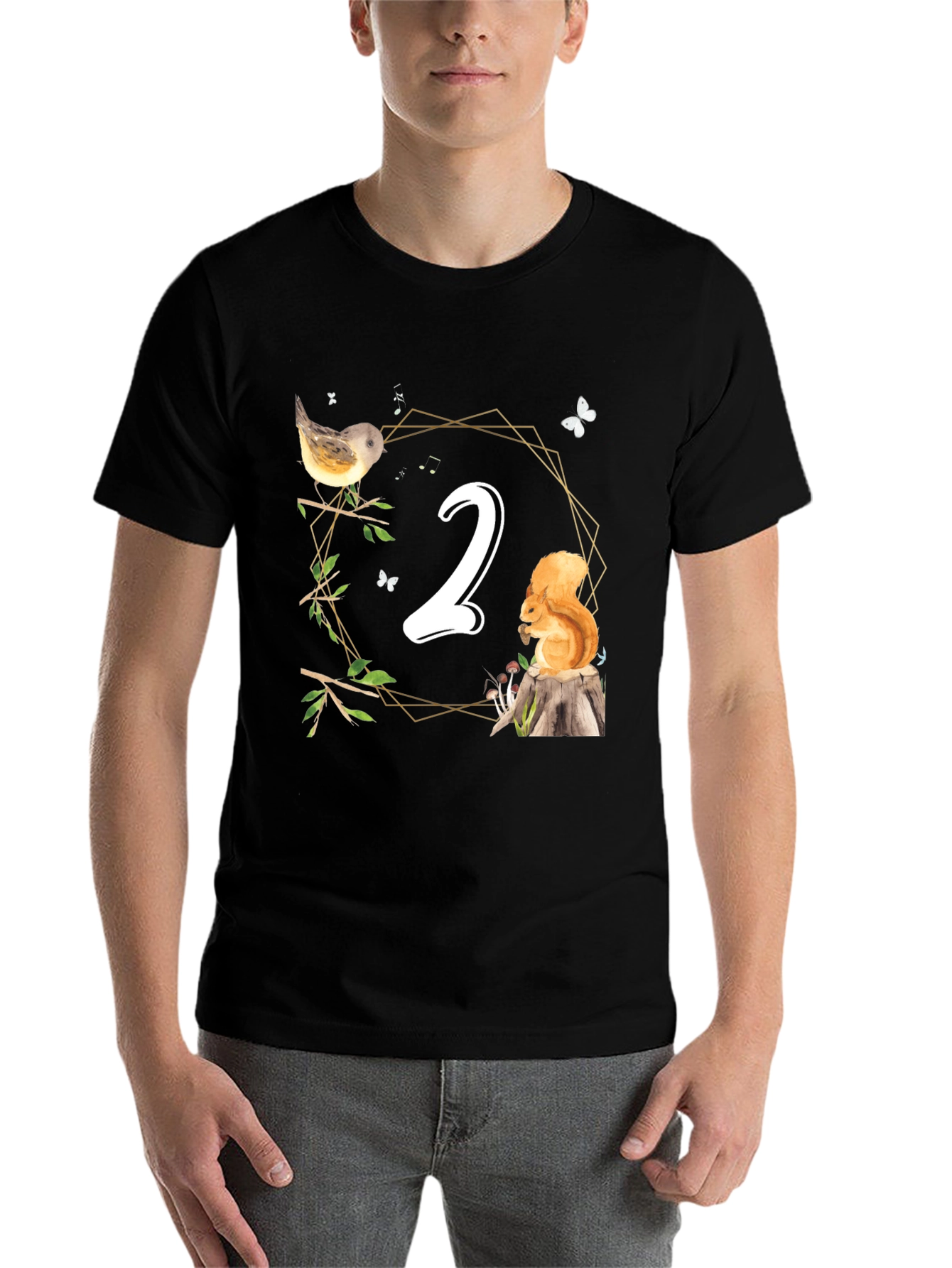 Black Cute Woodland Second Birthday T-Shirt view 7