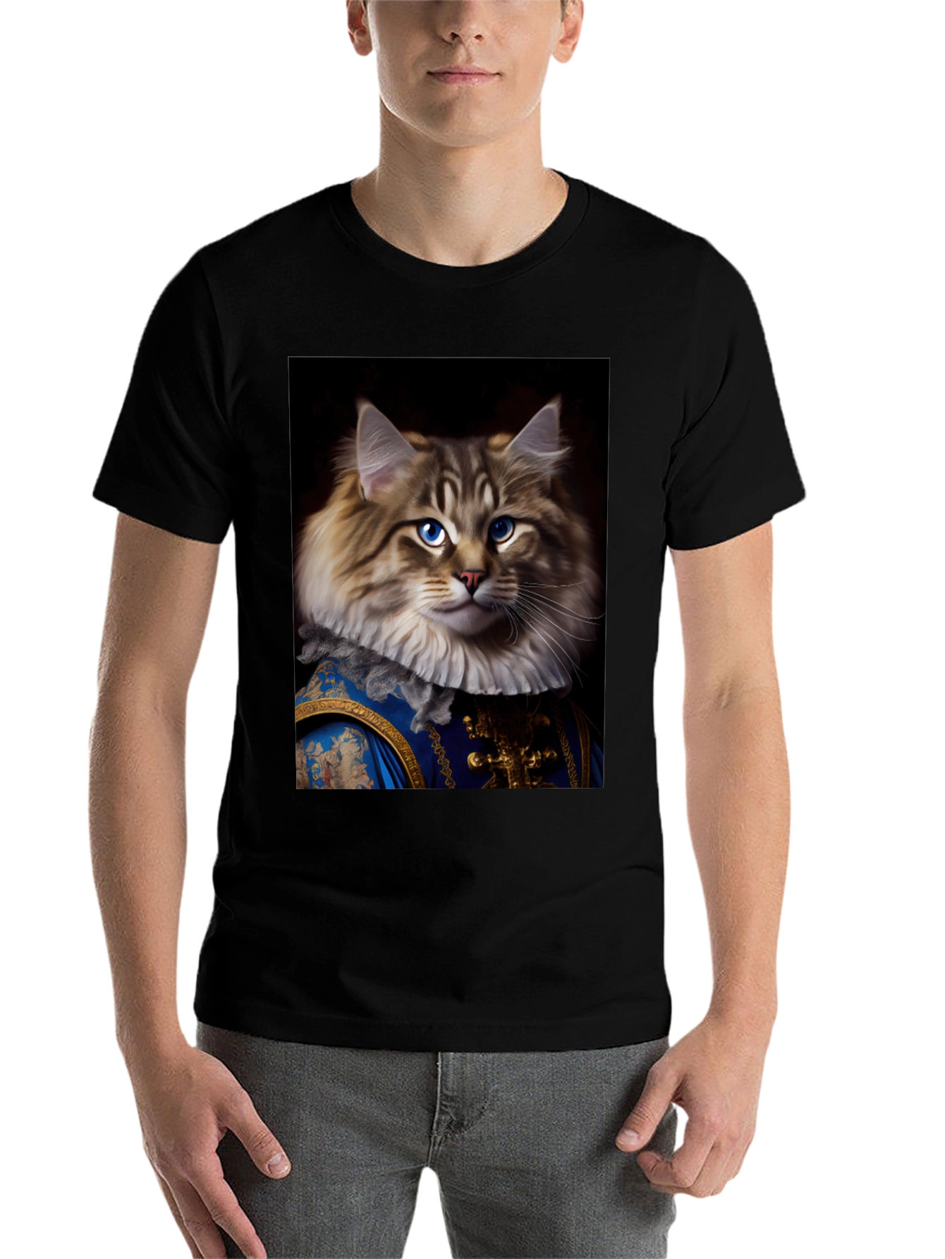Black Regal Cat Portrait T-Shirt view 7