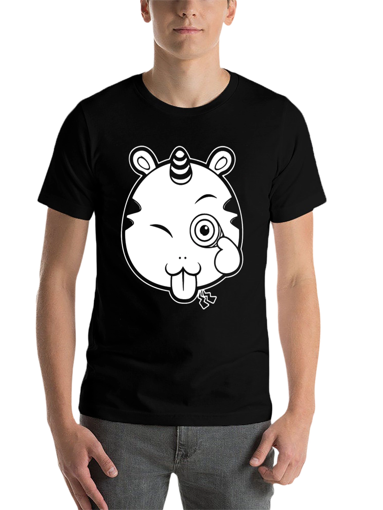 Black Winking Unicorn Bear Black T-Shirt view 7