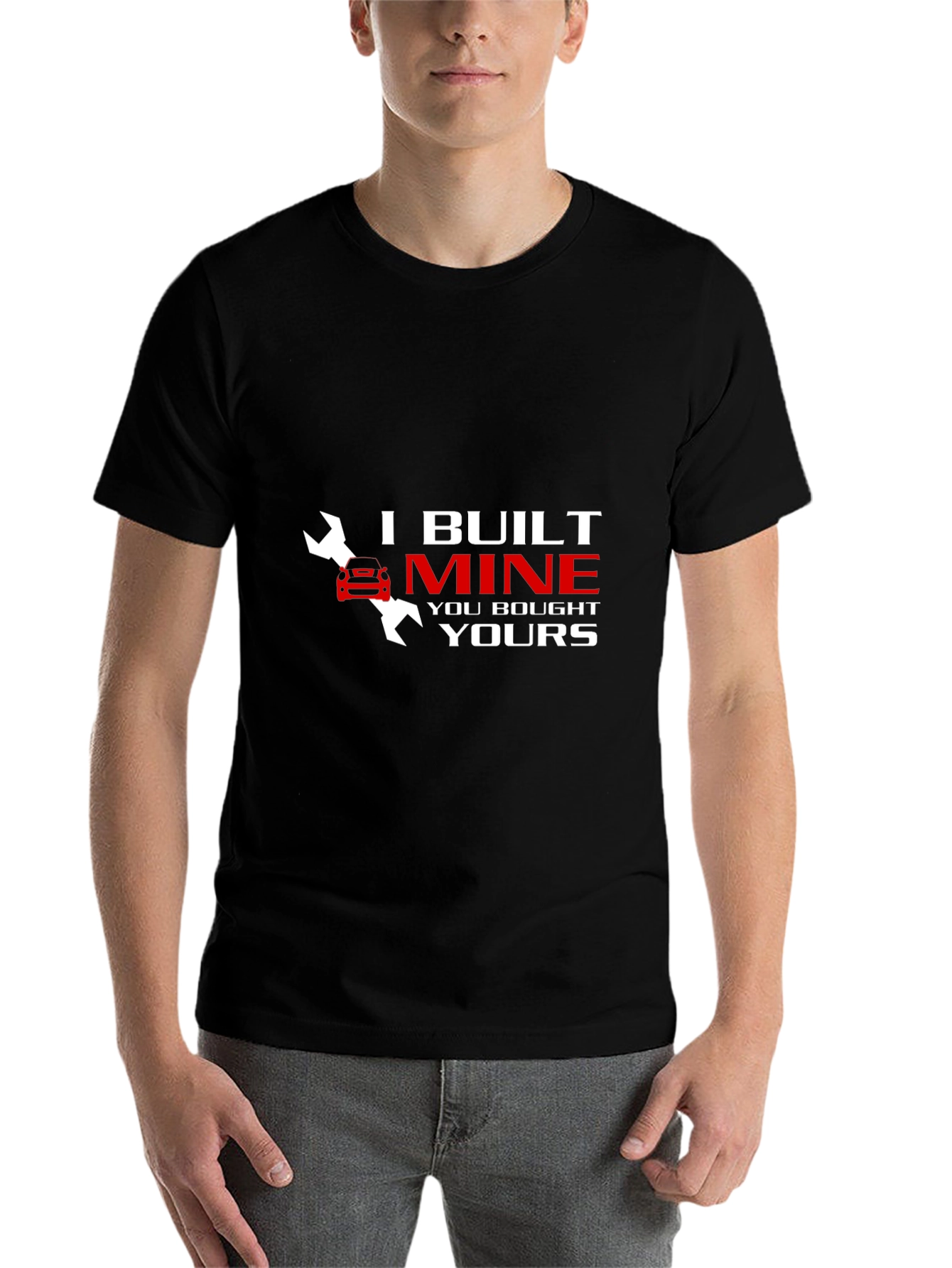 Black I Built Mine Funny Car Mechanic T-Shirt view 7