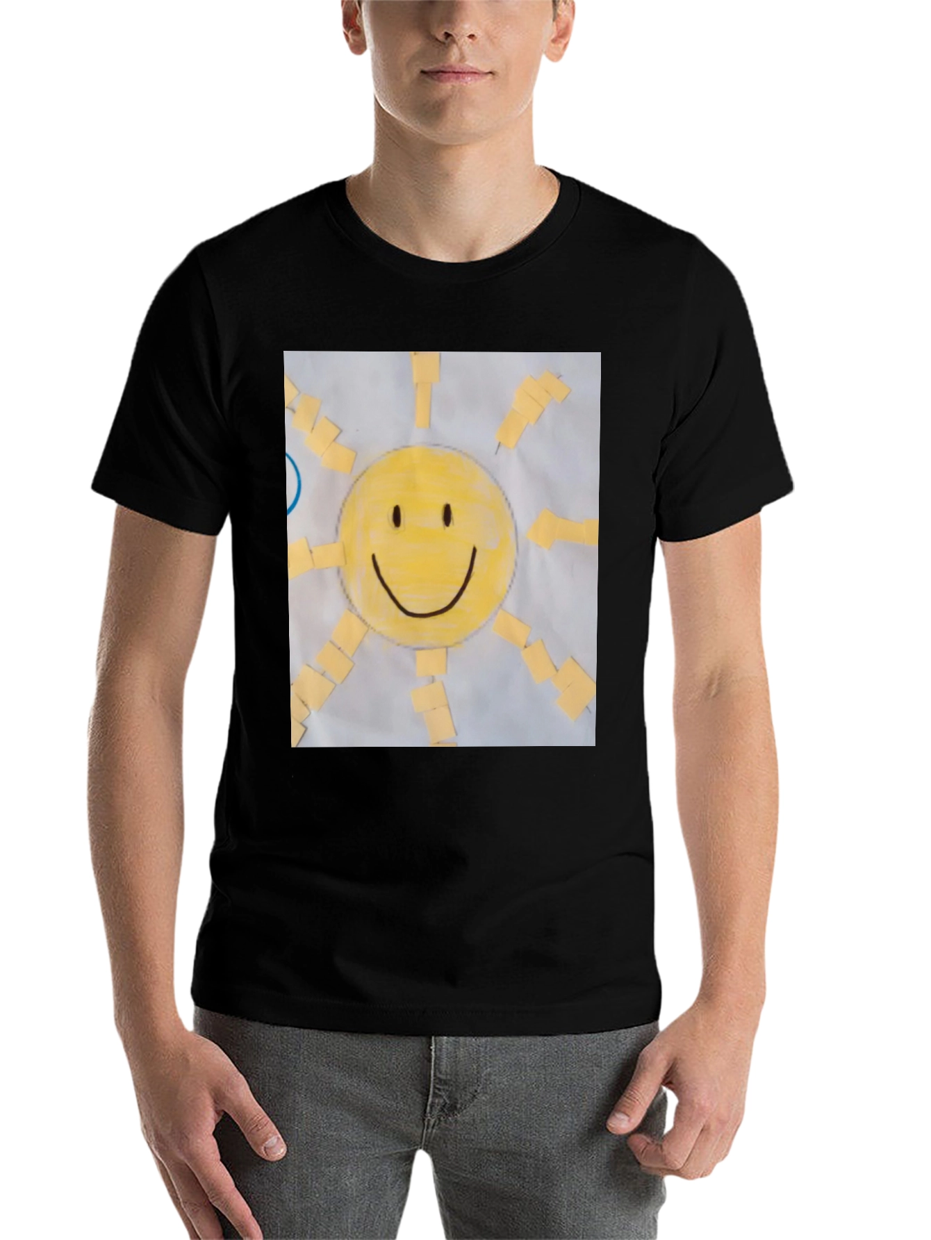 Black Smiley Face Sun Graphic Tee - Cheerful Black T-Shirt view 7