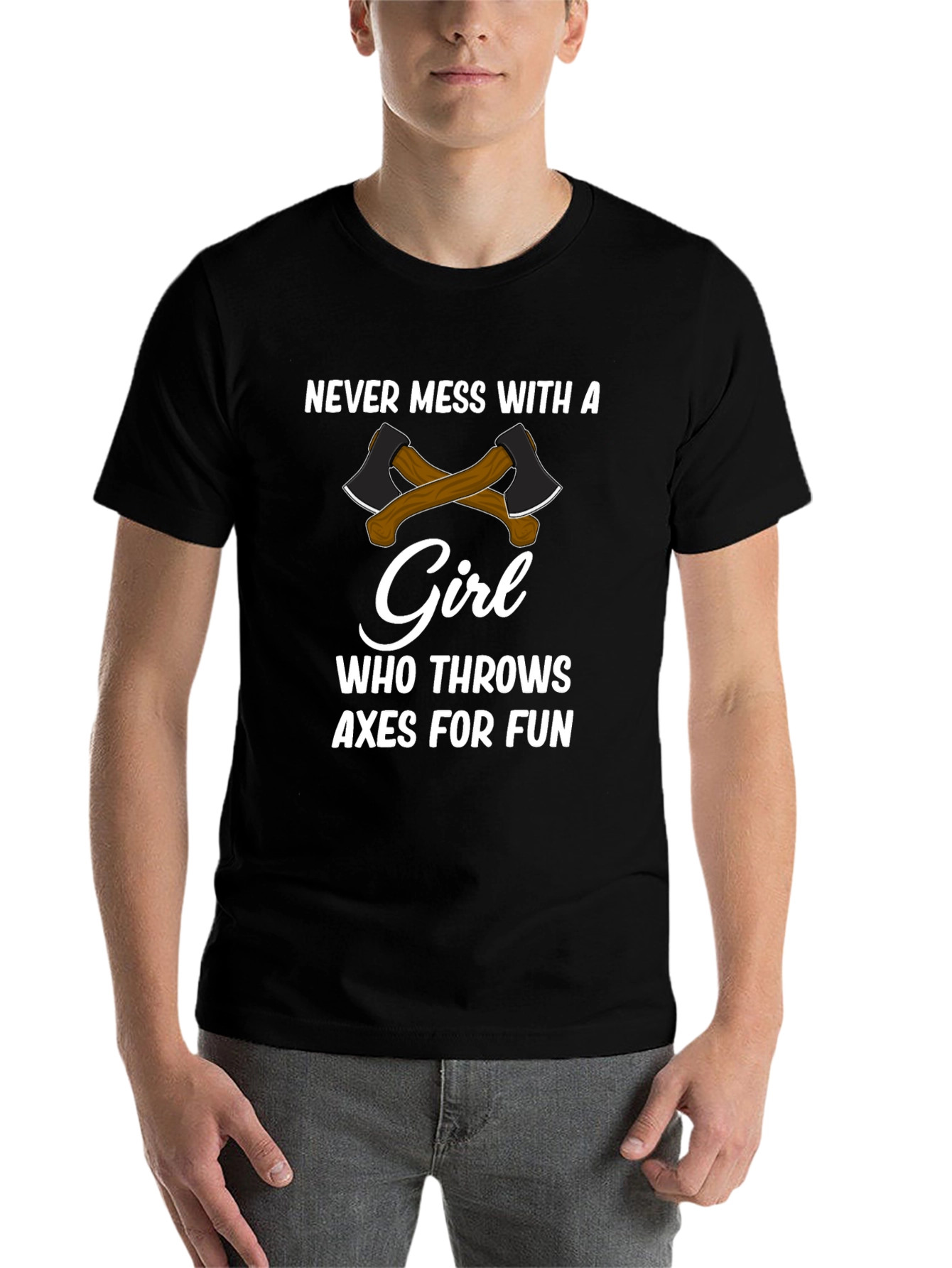 Black Never Mess With a Girl Axe Throwing T-Shirt view 7