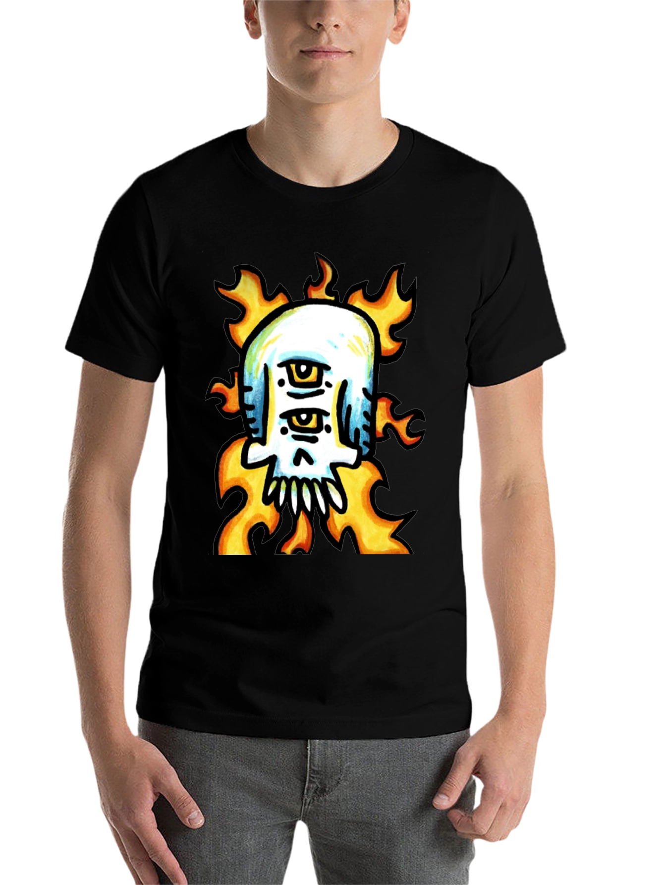 Black Fiery Skull Graphic Tee - Unique Design view 7