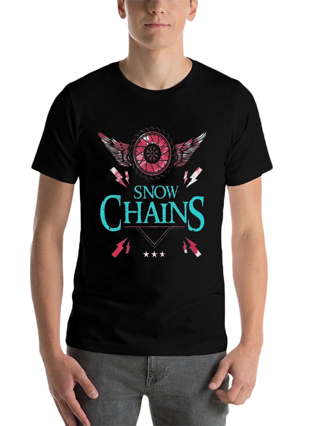Black Snow Chains Graphic T-Shirt - Unique Design view 7