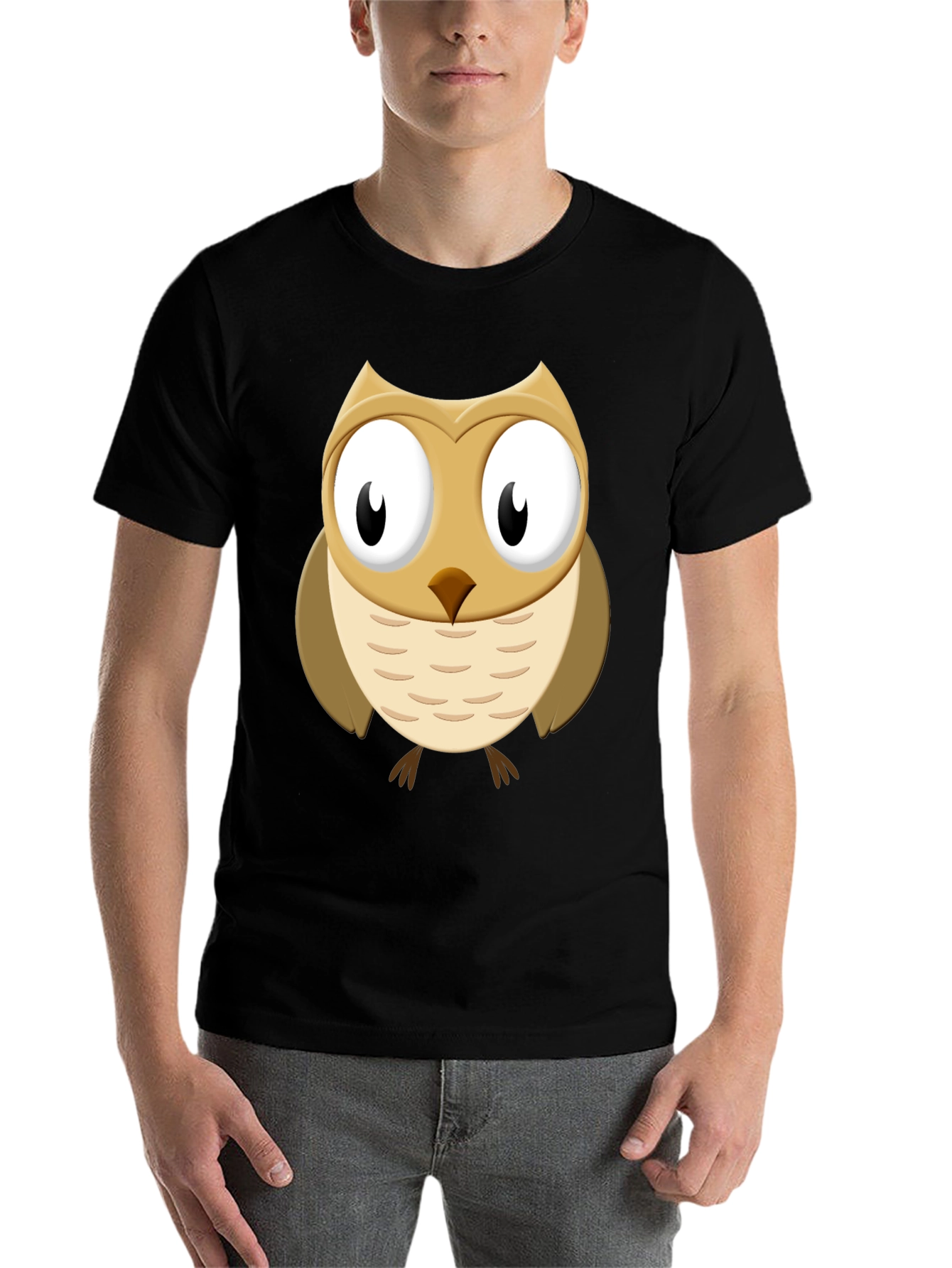 Black Cute Cartoon Owl Graphic Tee - Black Cotton Casual Shirt view 7