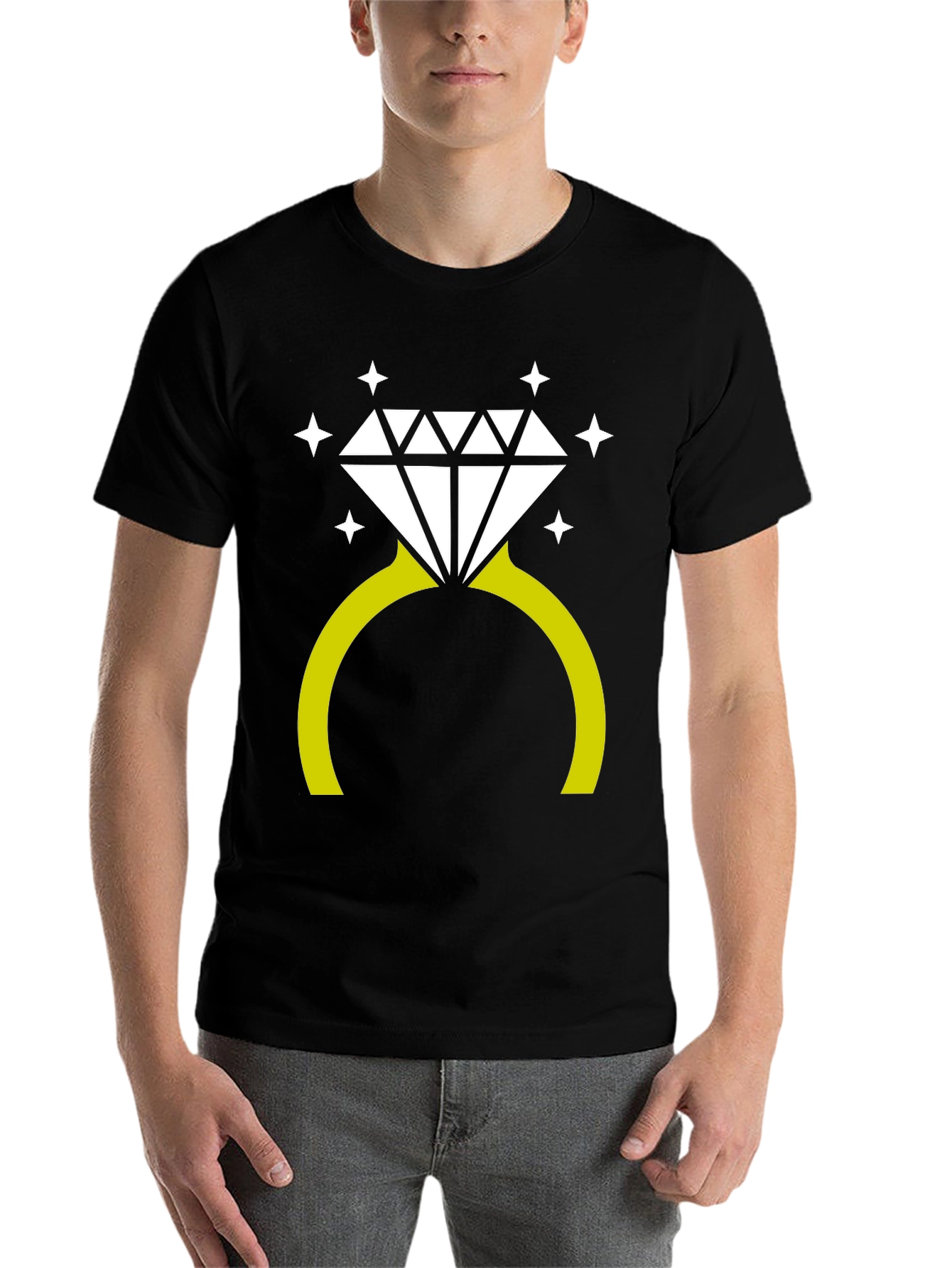 Black Diamond Ring Graphic Tee - Stylish Novelty T-Shirt view 7