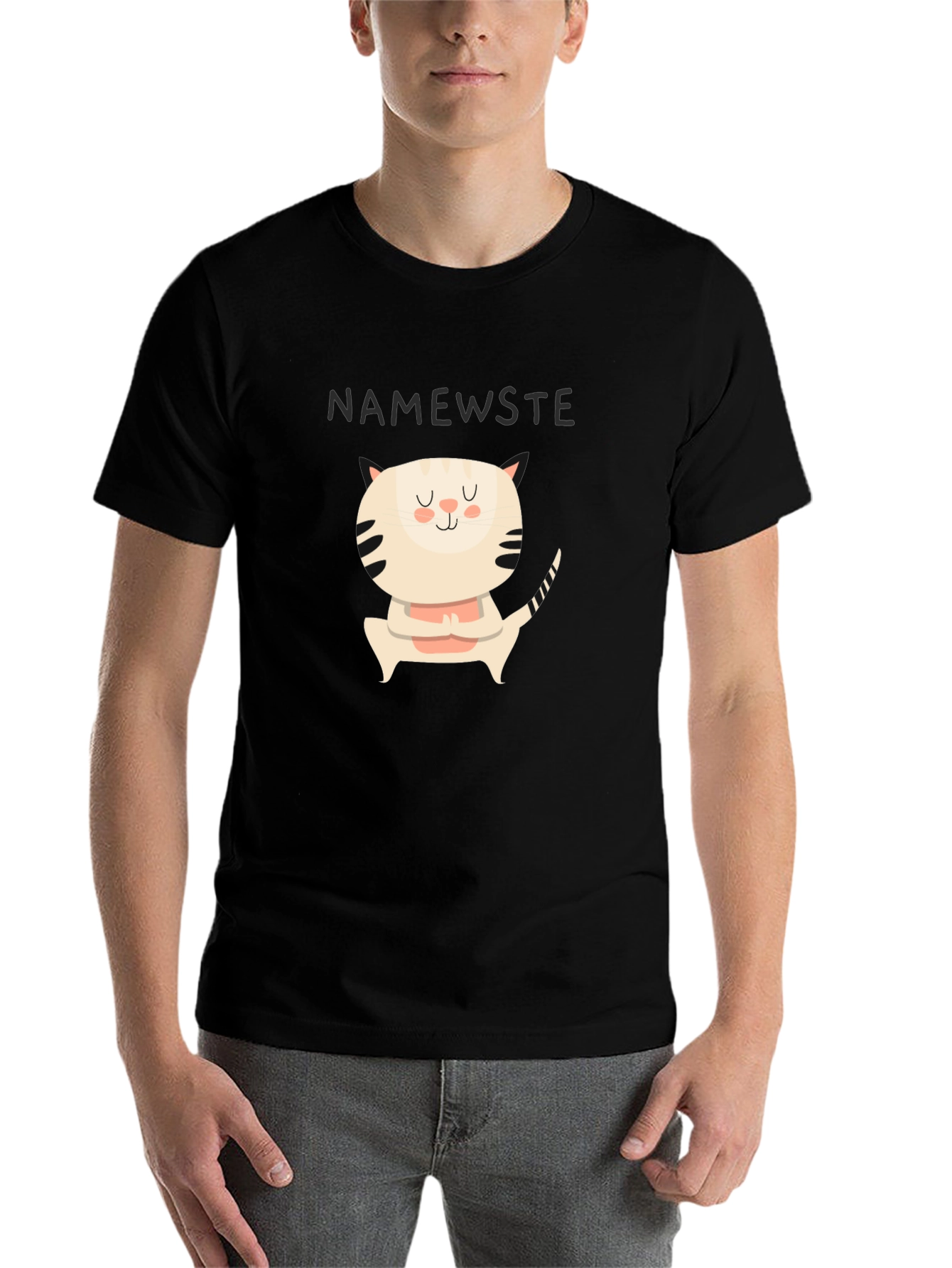 Black Namewste Cat Yoga Black T-Shirt view 7