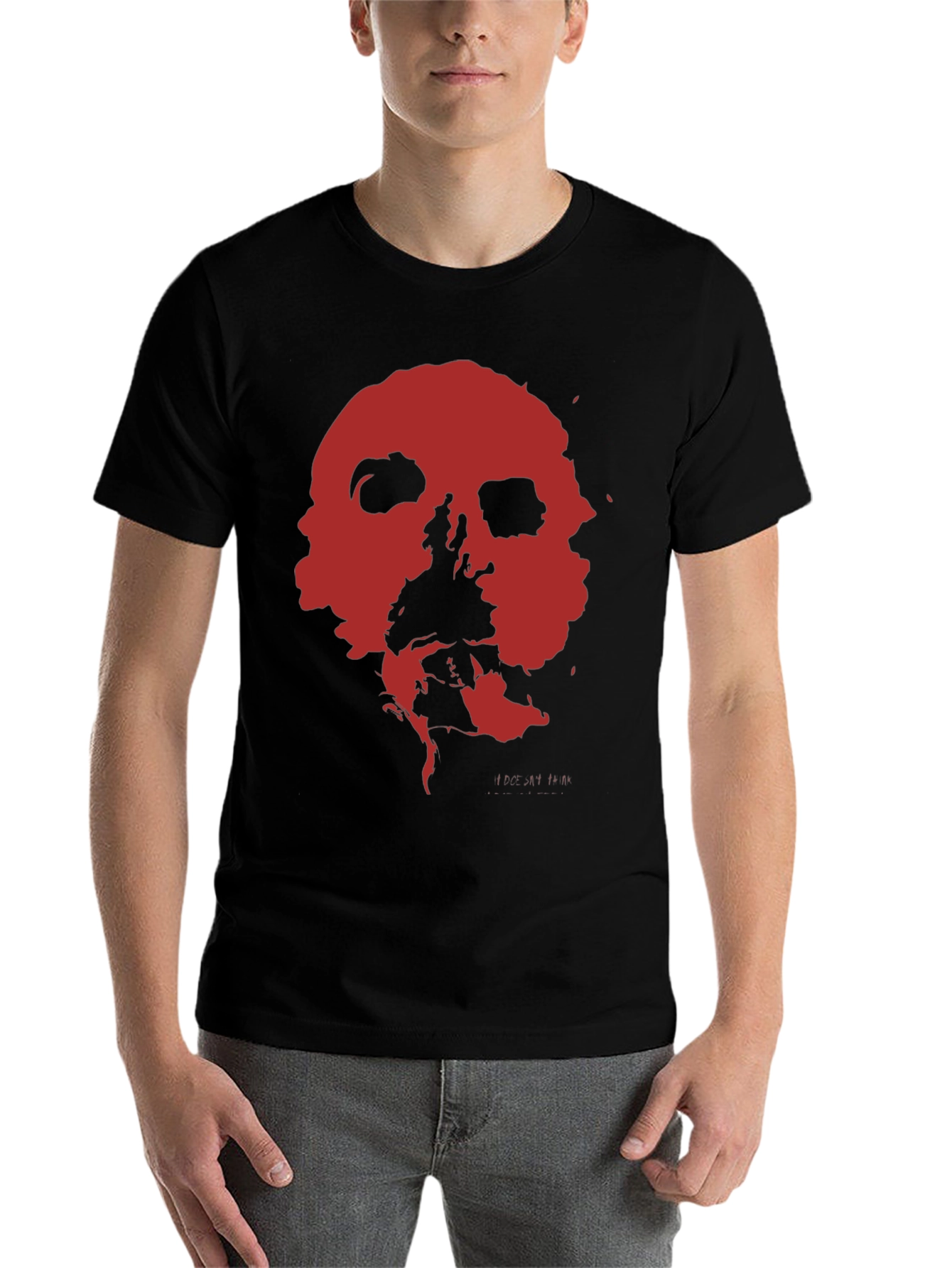Black Abstract Red Skull Graphic Print Black T-Shirt view 7