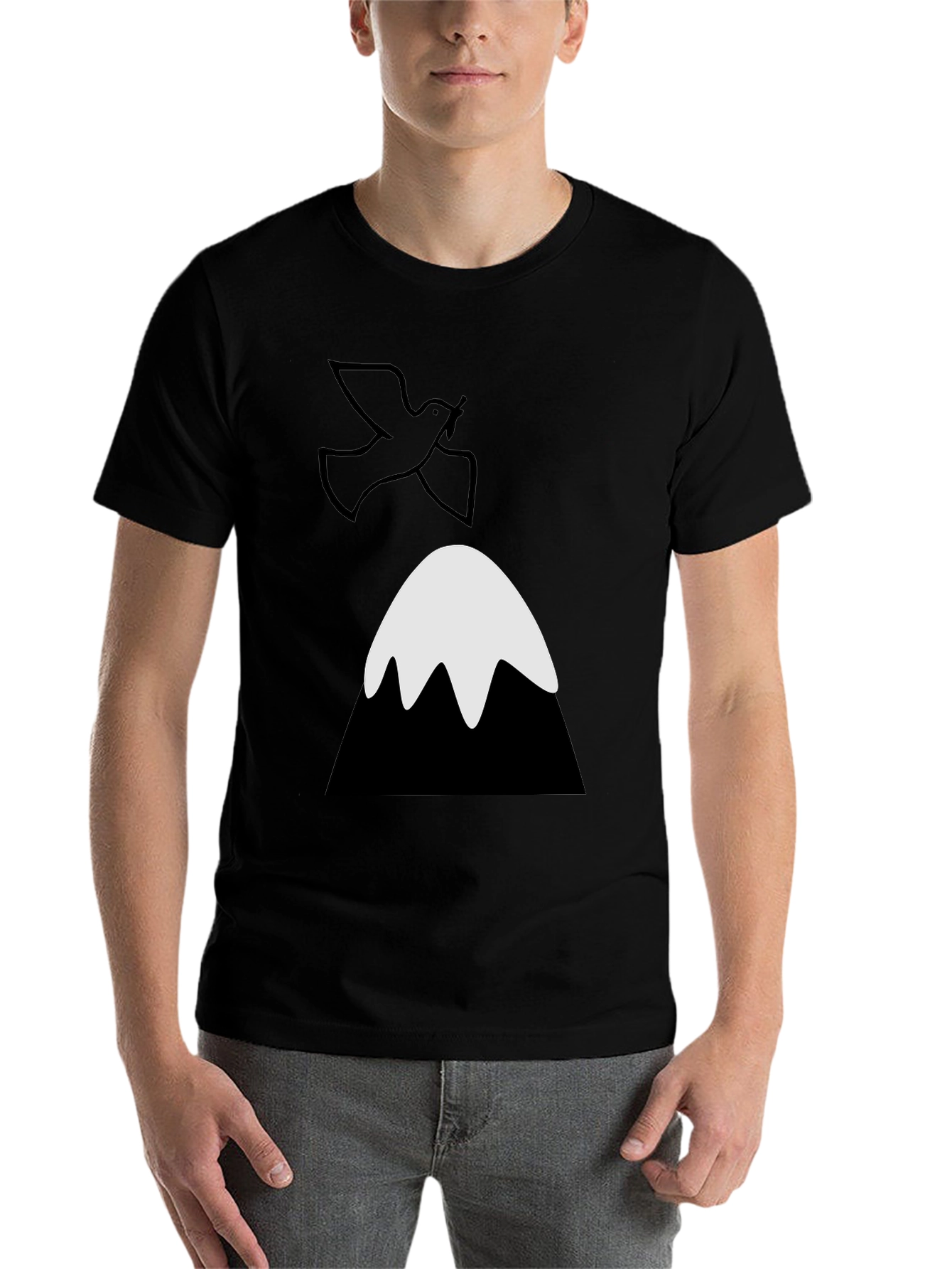Black Dove Over Mountain Graphic Tee - Unisex Black T-Shirt view 7