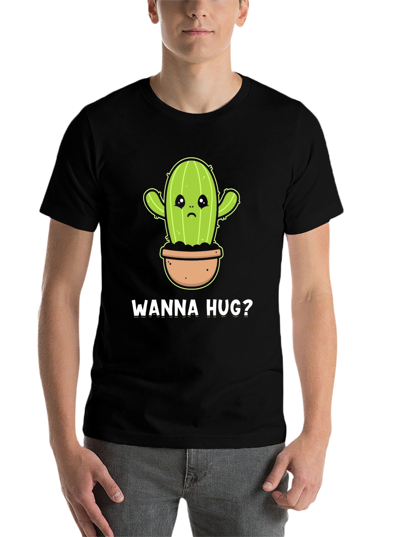 Wanna Hug? Cactus Graphic Tee - Soft Cotton Black T-Shirt - 7